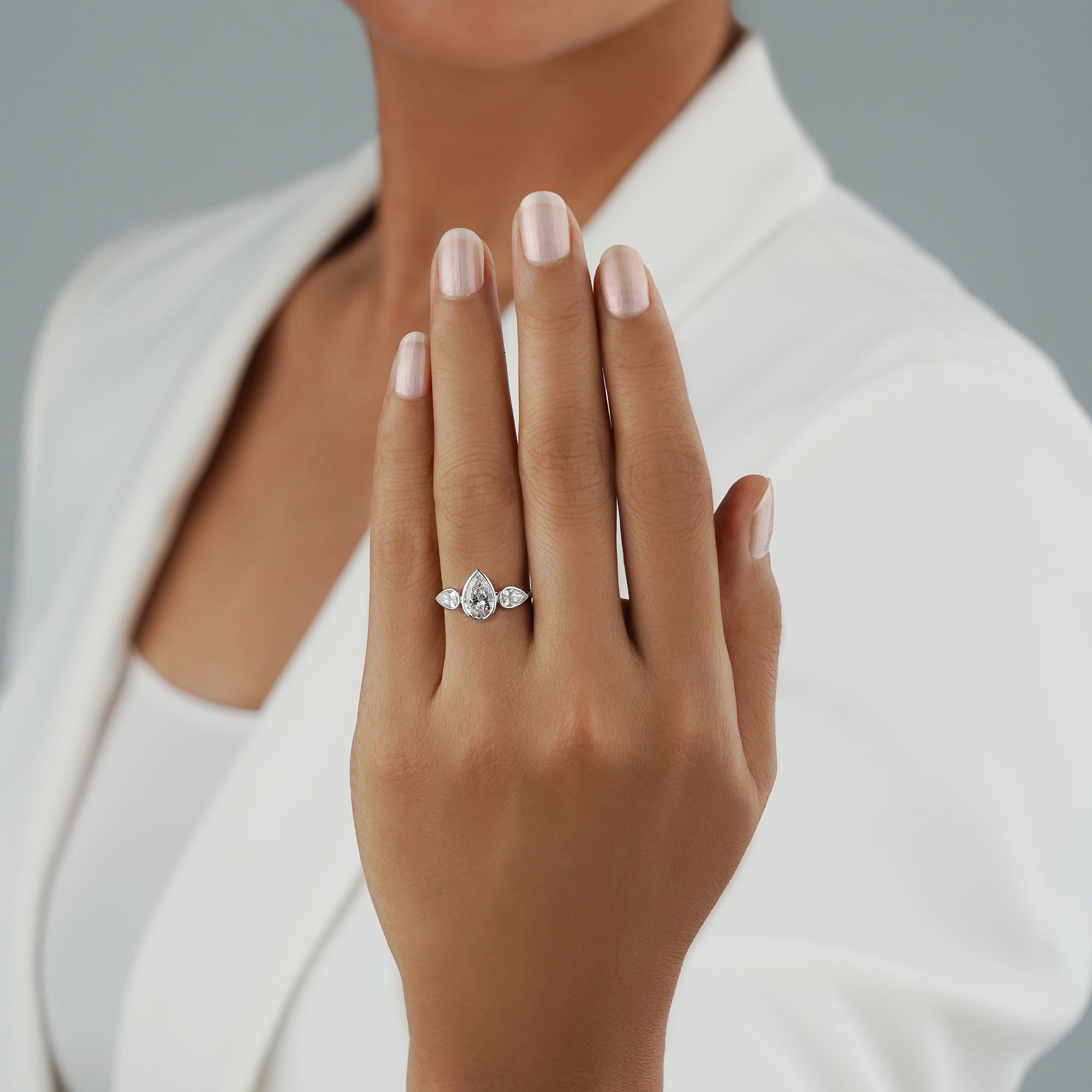 1.58 Carat Pear Diamond Ring - Solid 14K White Gold