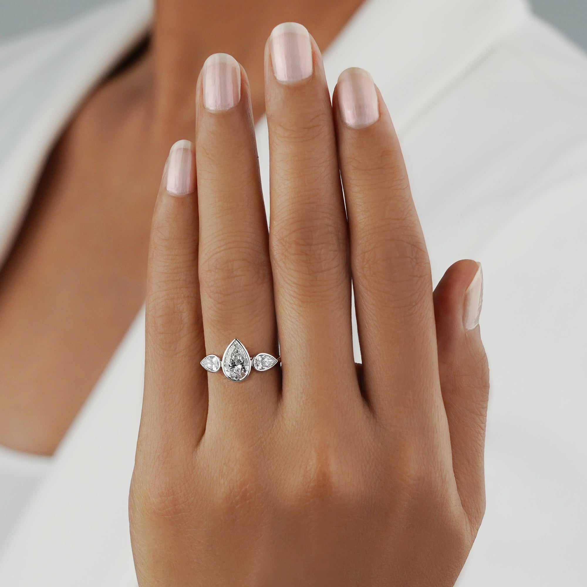 1.58 Carat Pear Diamond Ring - Solid 14K White Gold