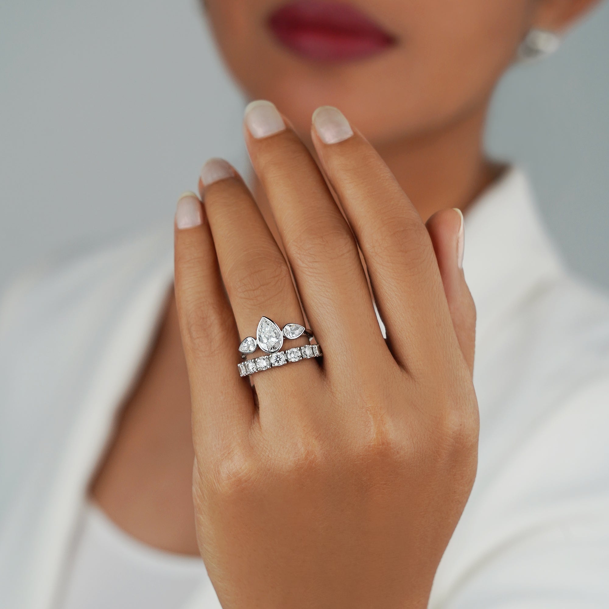1.58 Carat Pear Diamond Ring - Solid 14K White Gold
