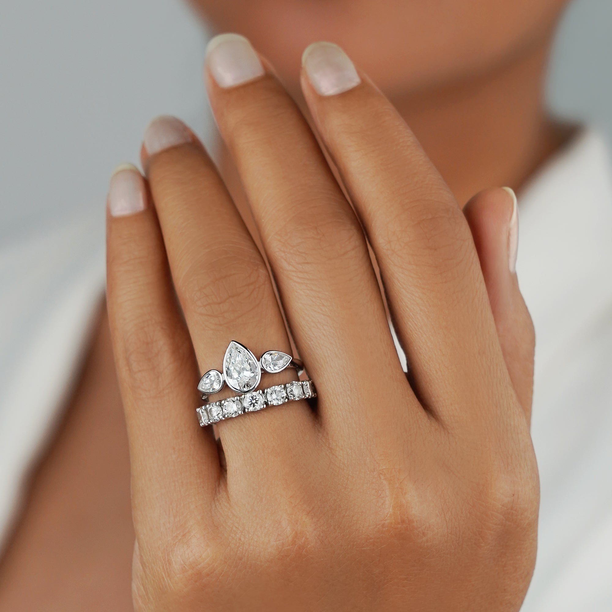 1.58 Carat Pear Diamond Ring - Solid 14K White Gold
