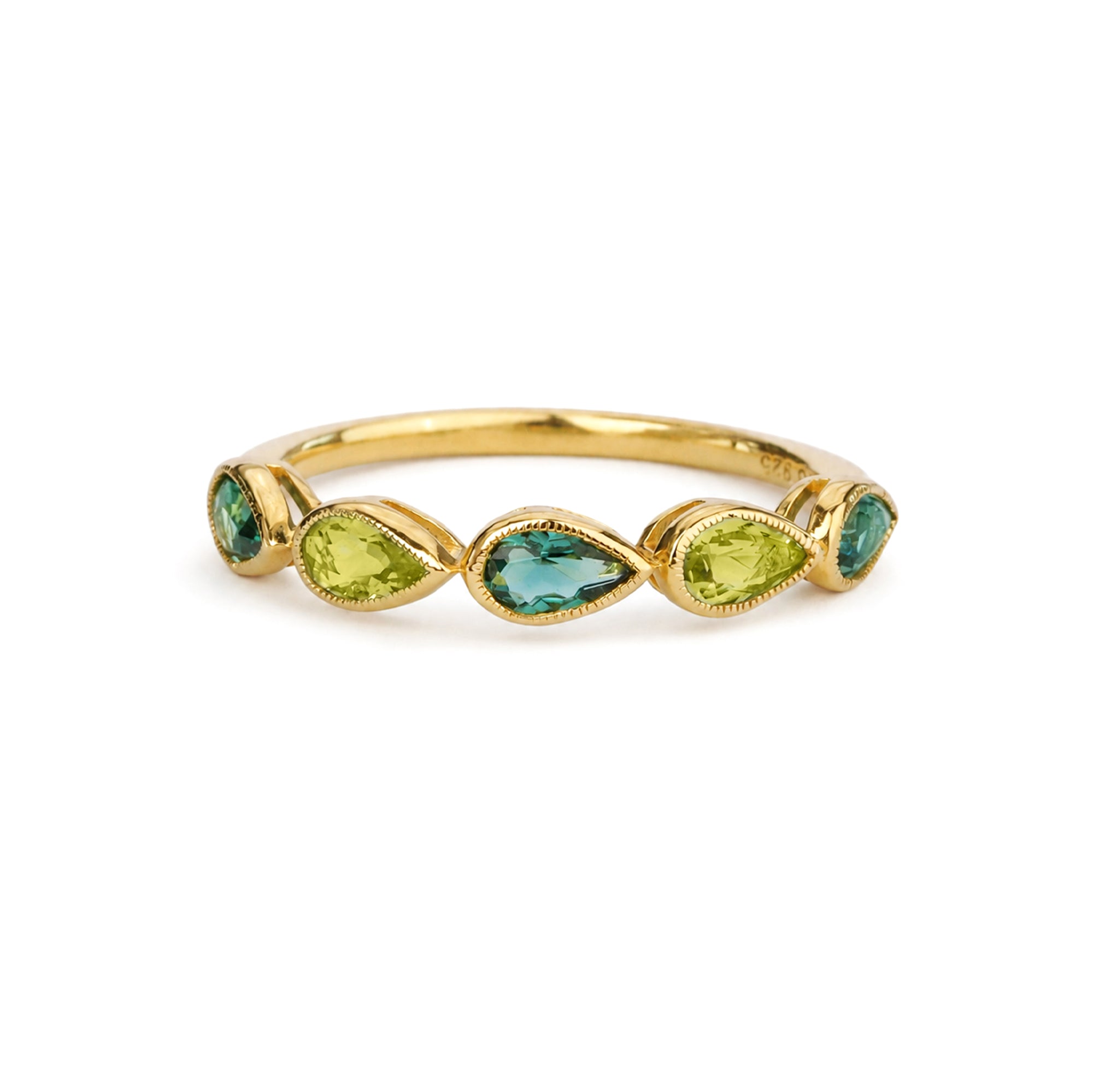 Pear-Shaped Peridot & Green Quartz Half Eternity Ring - Gold Vermeil