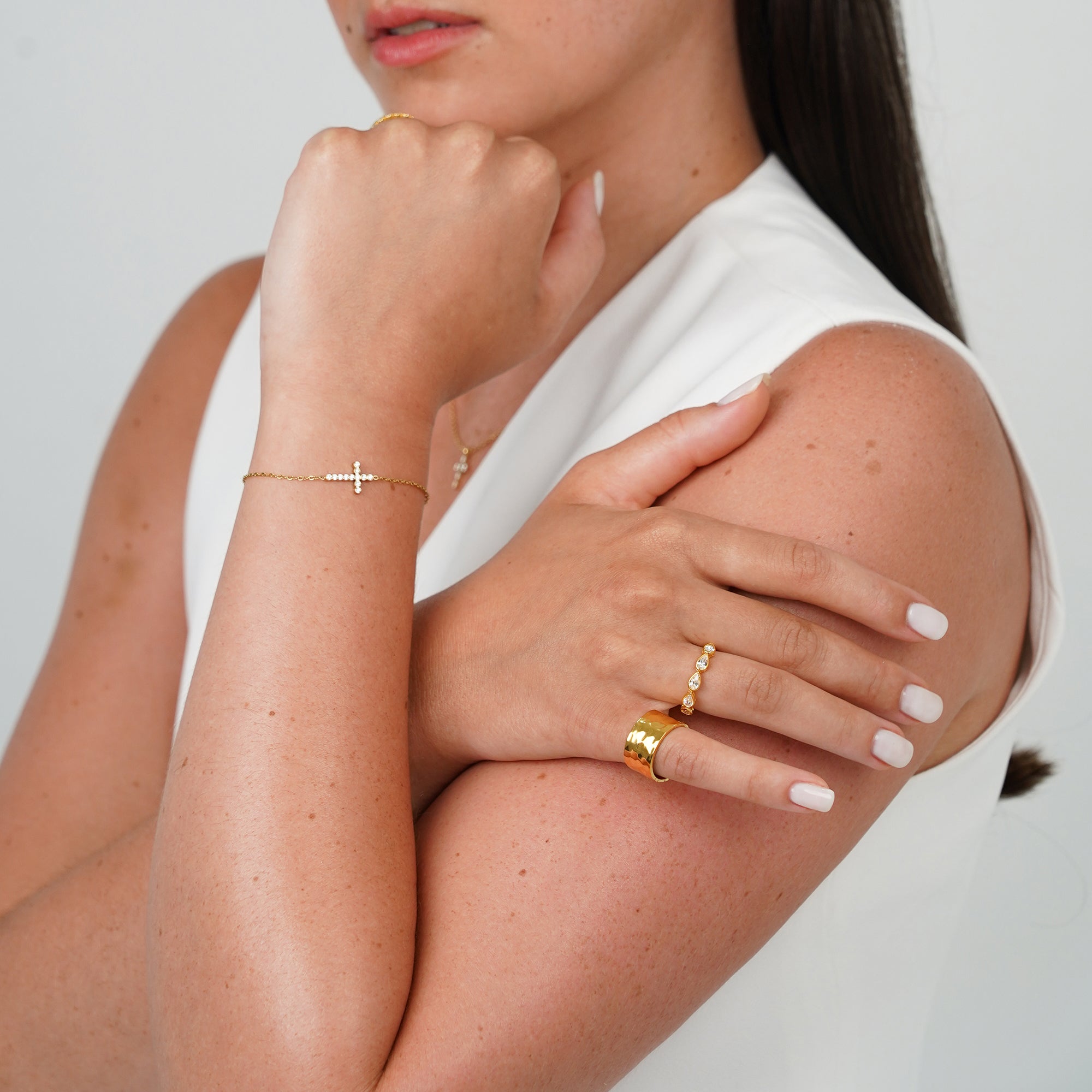 Pear-Shaped White CZ Half Eternity Ring - Gold Vermeil | BITS OF BALI JEWELRY