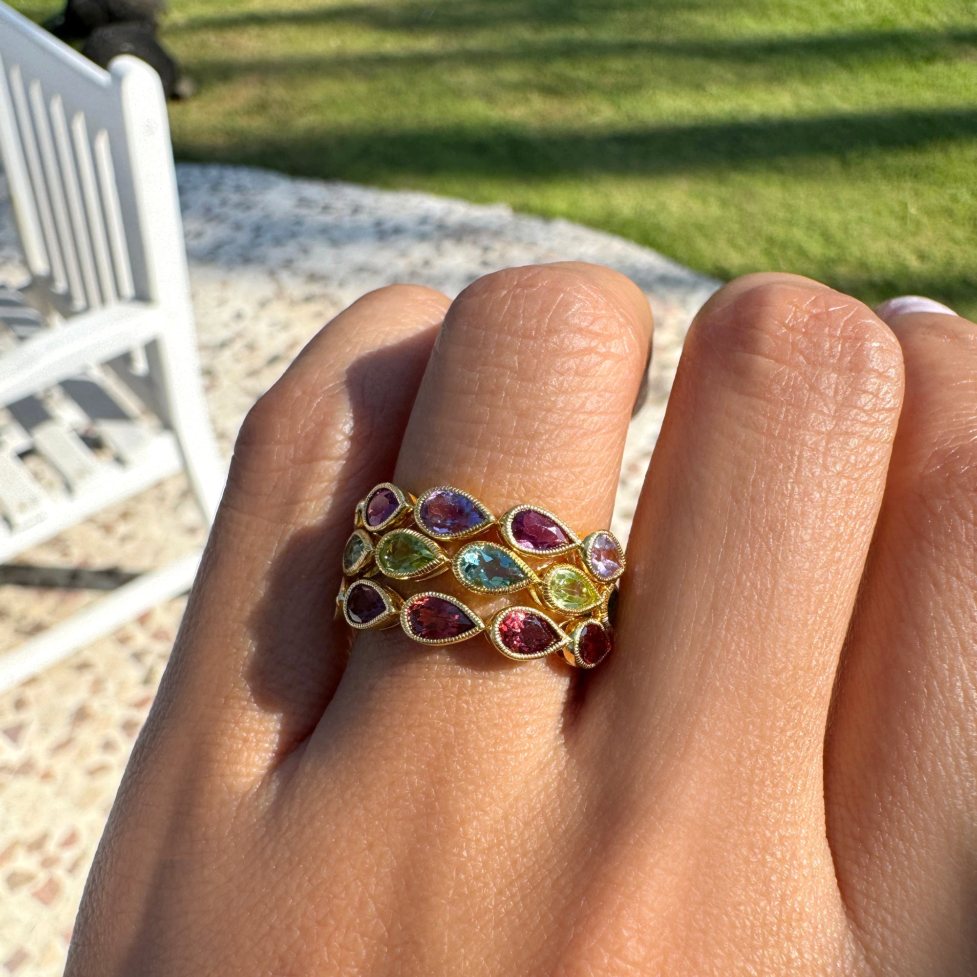 Pear-Shaped Garnet Half Eternity Ring - Gold Vermeil