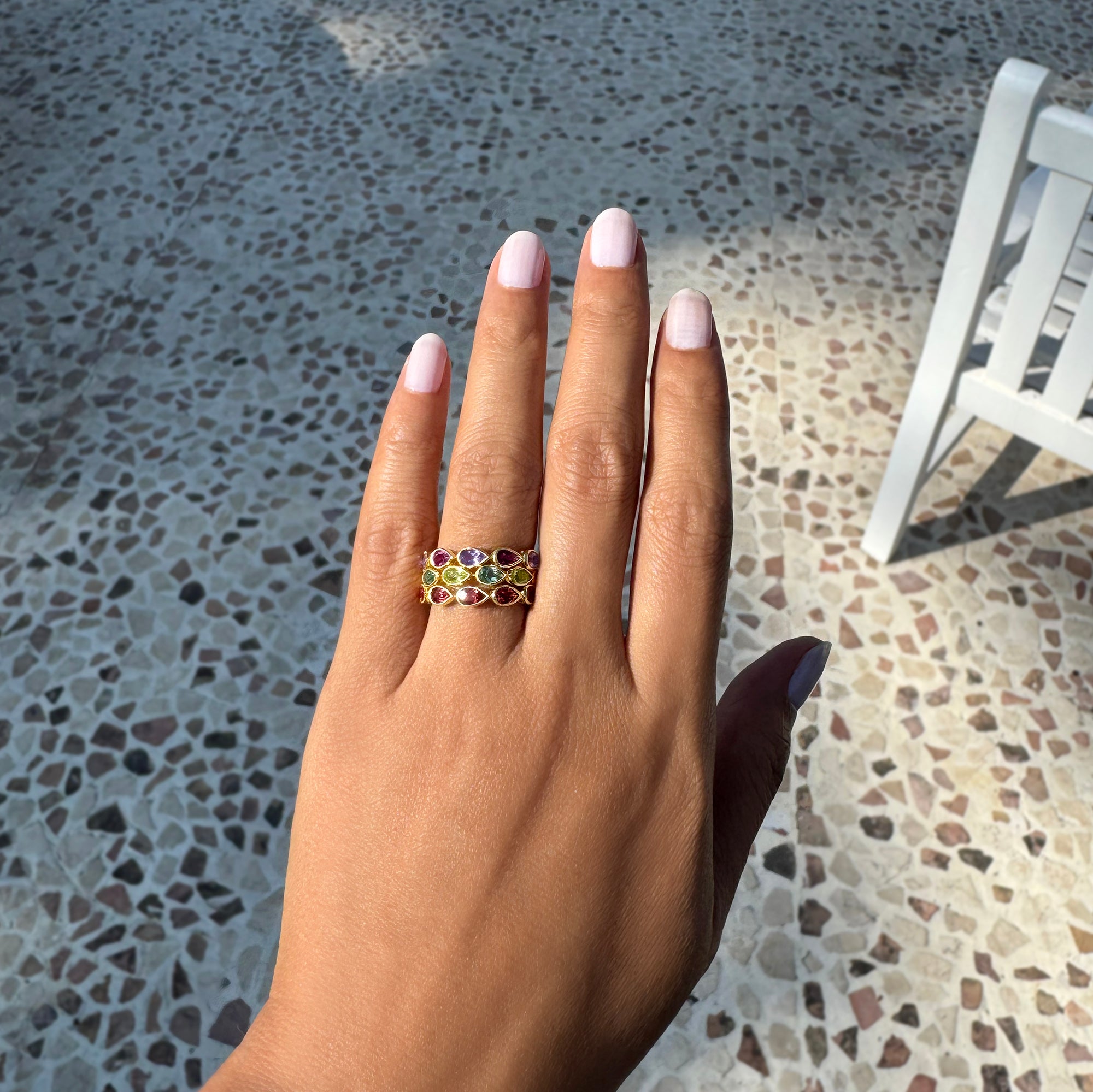 Pear-Shaped Garnet Half Eternity Ring - Gold Vermeil