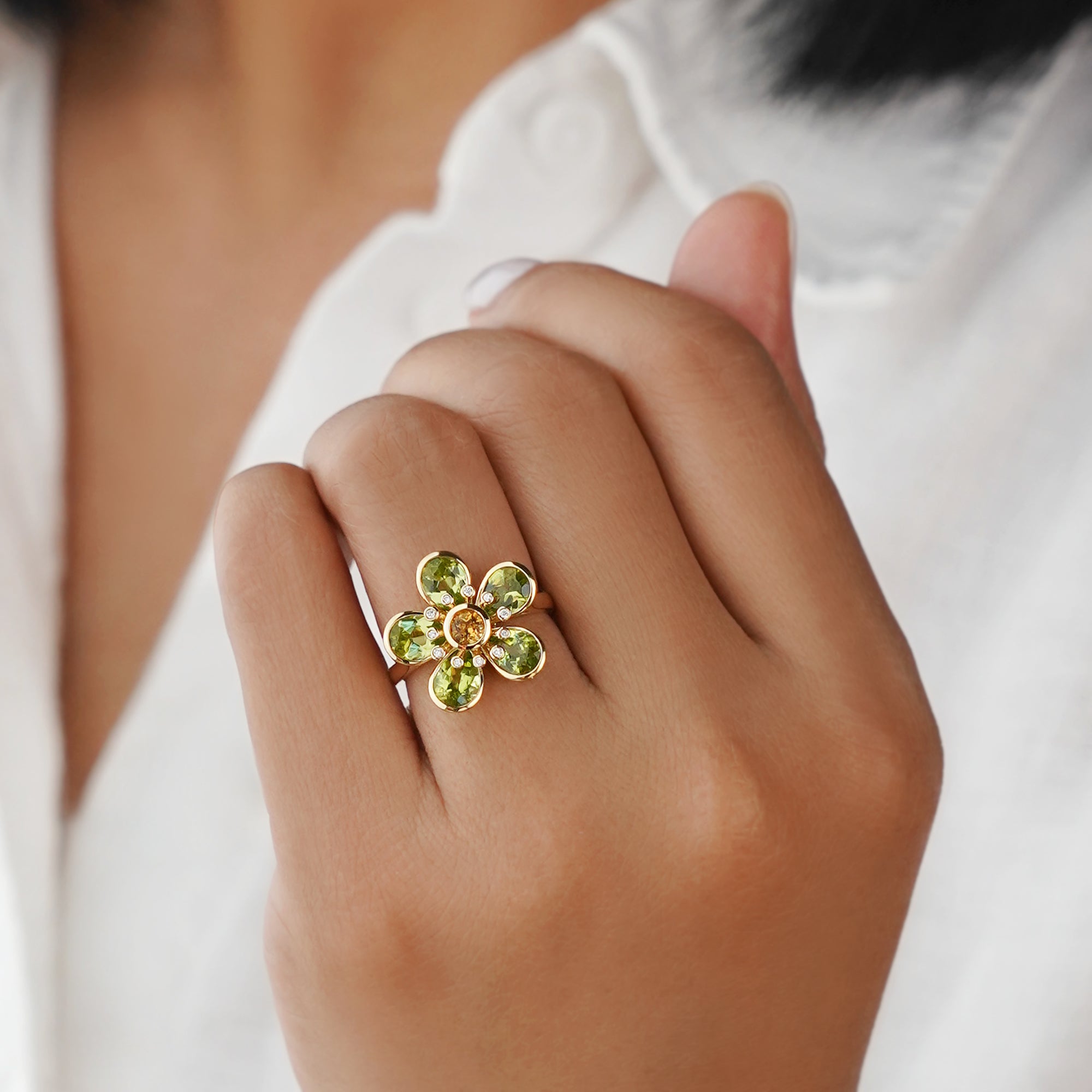 Peridot, Citrine & Diamond Ring - Solid 18k Yellow Gold | BITS OF BALI JEWELRY