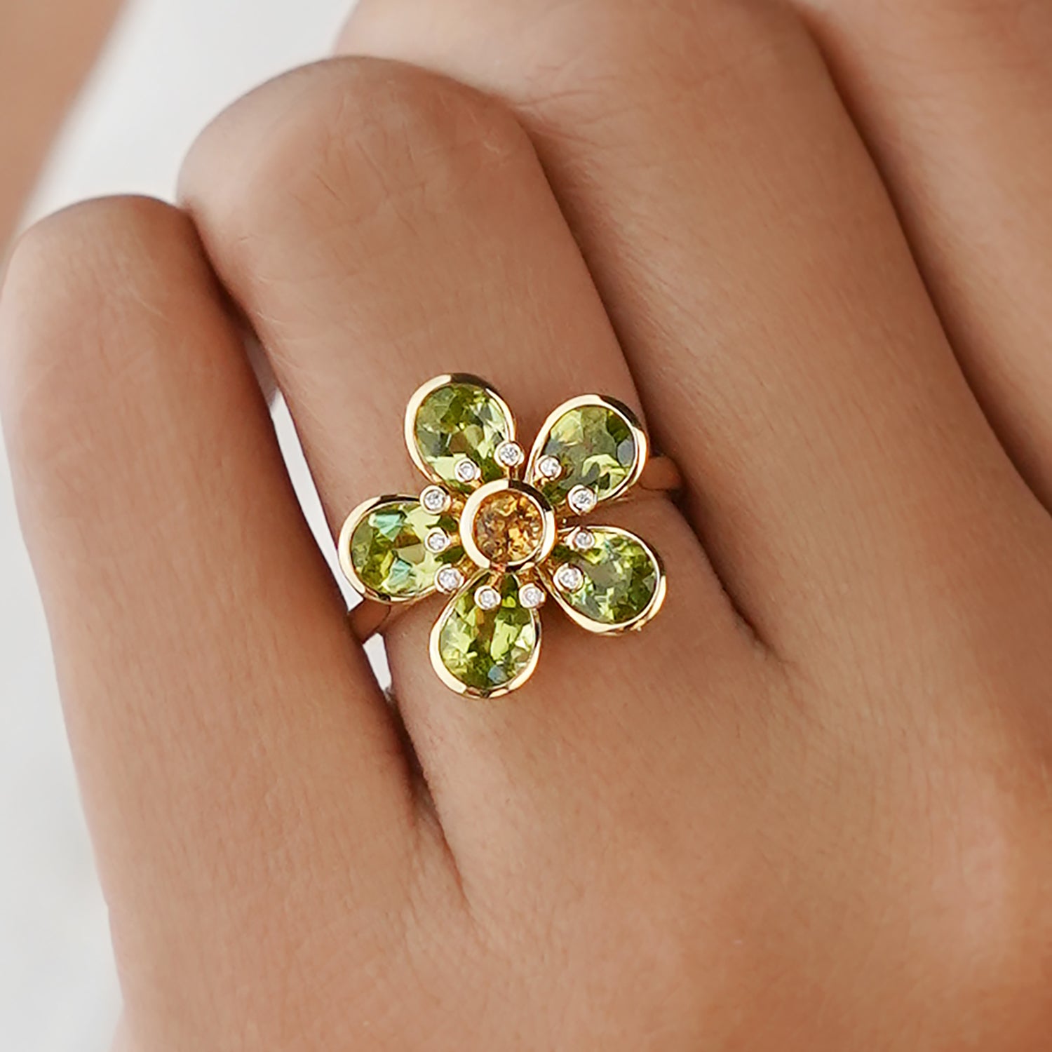 Peridot, Citrine & Diamond Ring - Solid 18k Yellow Gold | BITS OF BALI JEWELRY