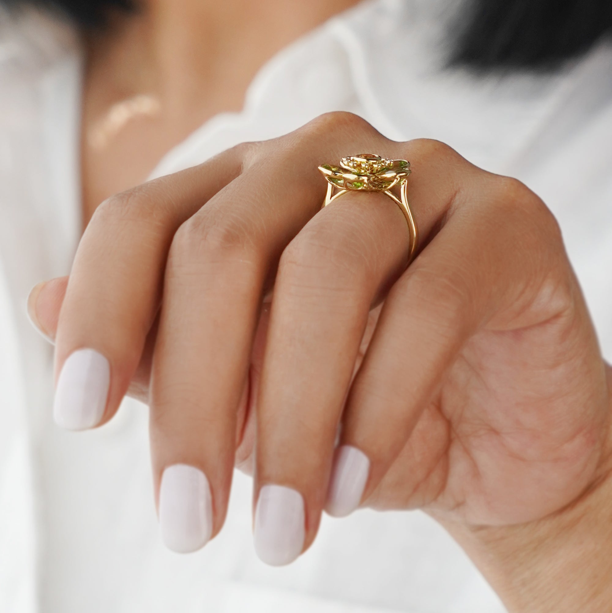 Peridot, Citrine & Diamond Ring - Solid 18k Yellow Gold | BITS OF BALI JEWELRY