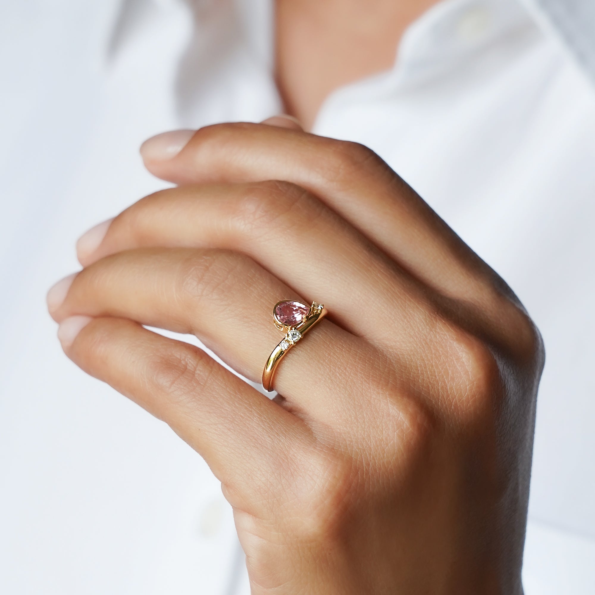 Pink Morganite & Diamond Ring - Solid 18K Yellow Gold | BITS OF BALI JEWELRY