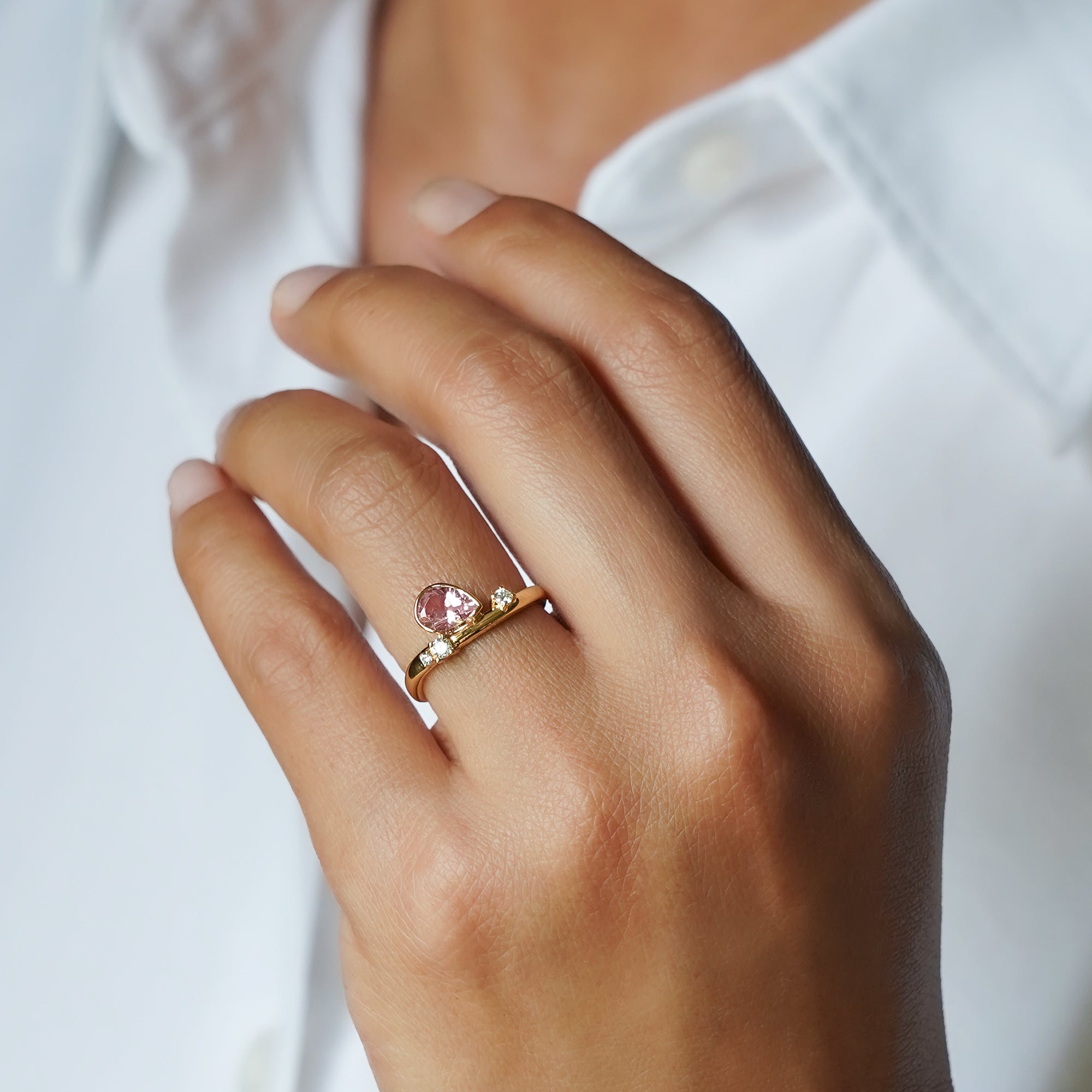Pink Morganite & Diamond Ring - Solid 18K Yellow Gold | BITS OF BALI JEWELRY