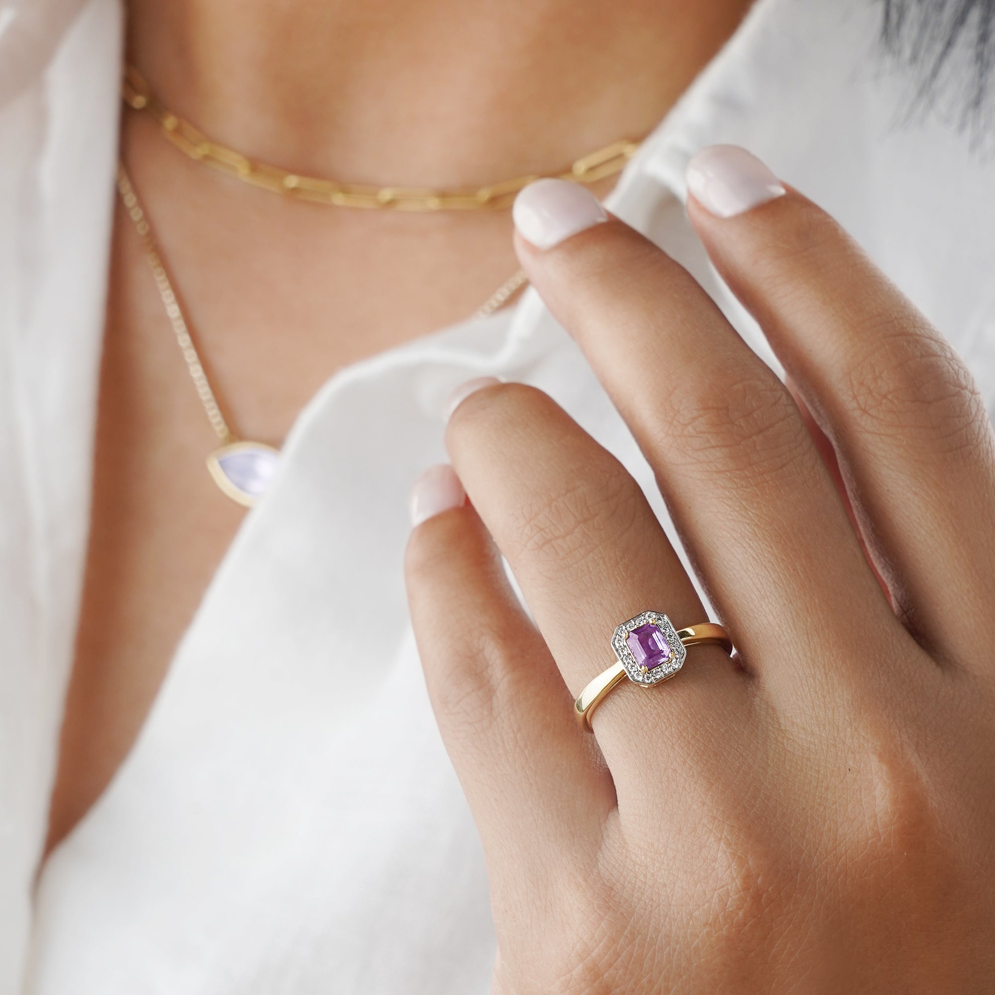 Pink Sapphire And Diamond Ring - Solid 18K Yellow Gold | BITS OF BALI JEWELRY