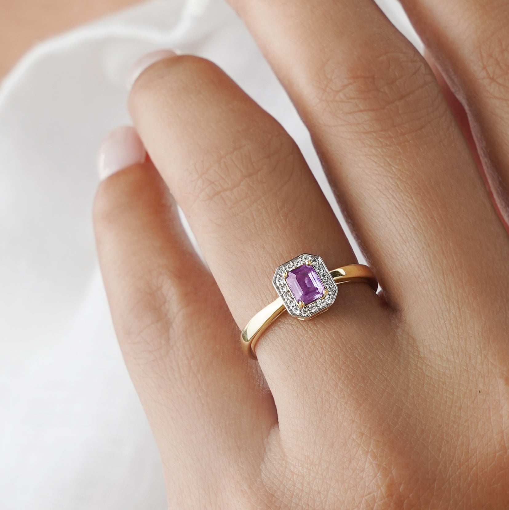 Pink Sapphire And Diamond Ring - Solid 18K Yellow Gold | BITS OF BALI JEWELRY