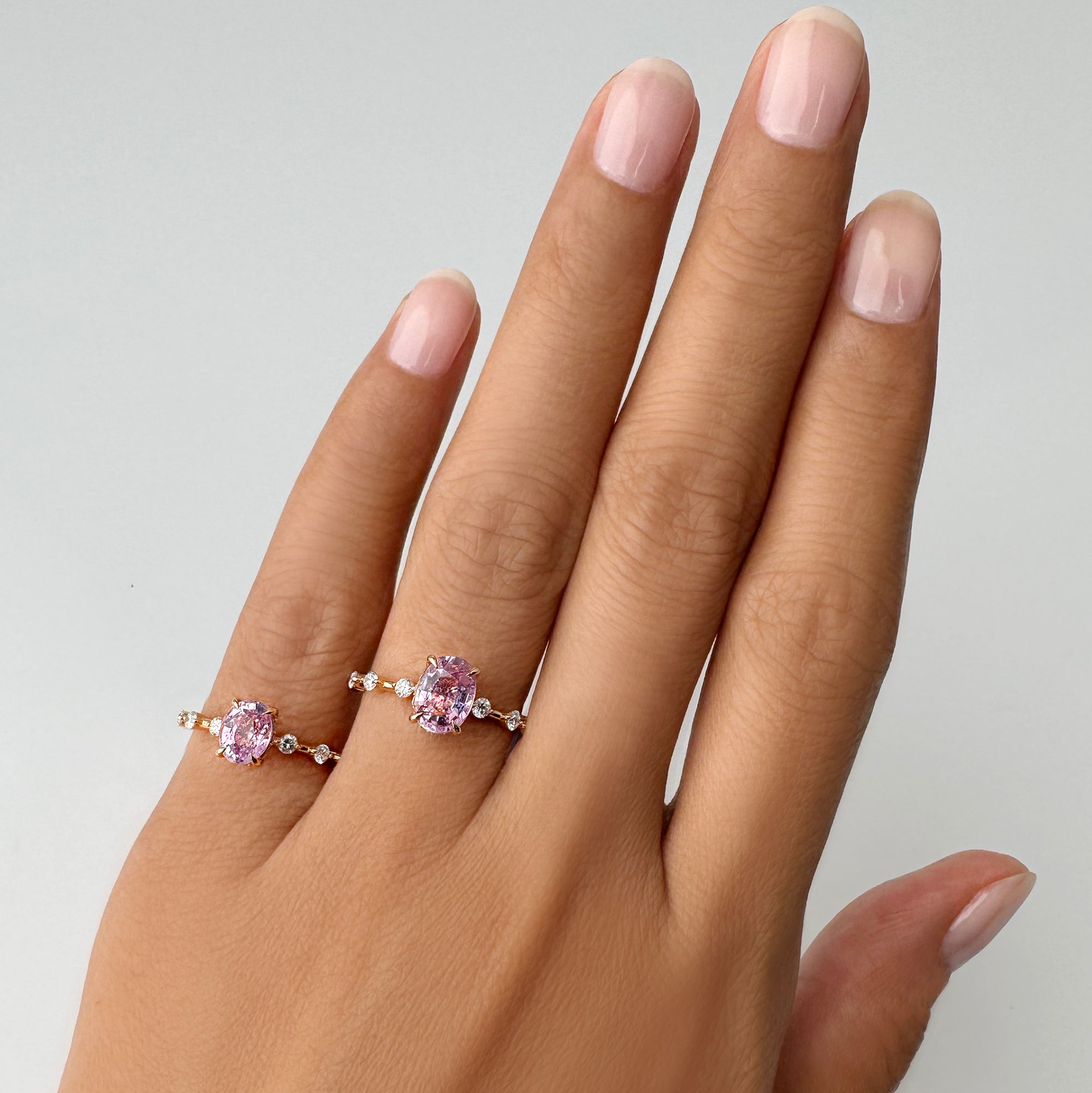 Pink Sapphire Distance Diamond Ring - Solid 18k Rose Gold | BITS OF BALI JEWELRY