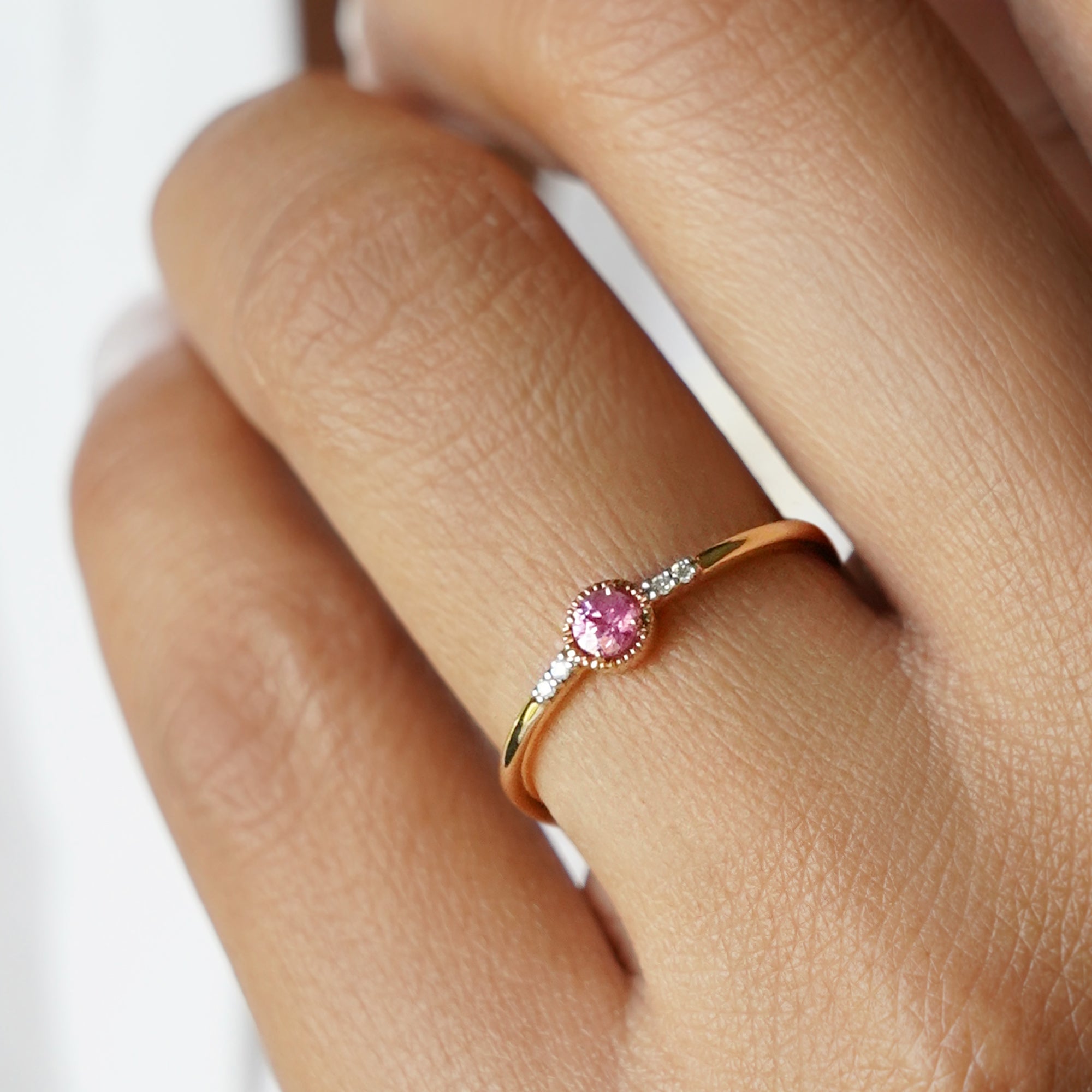 Pink Sapphire With Side Diamond Ring - Solid 18K Rose Gold | BITS OF BALI JEWELRY