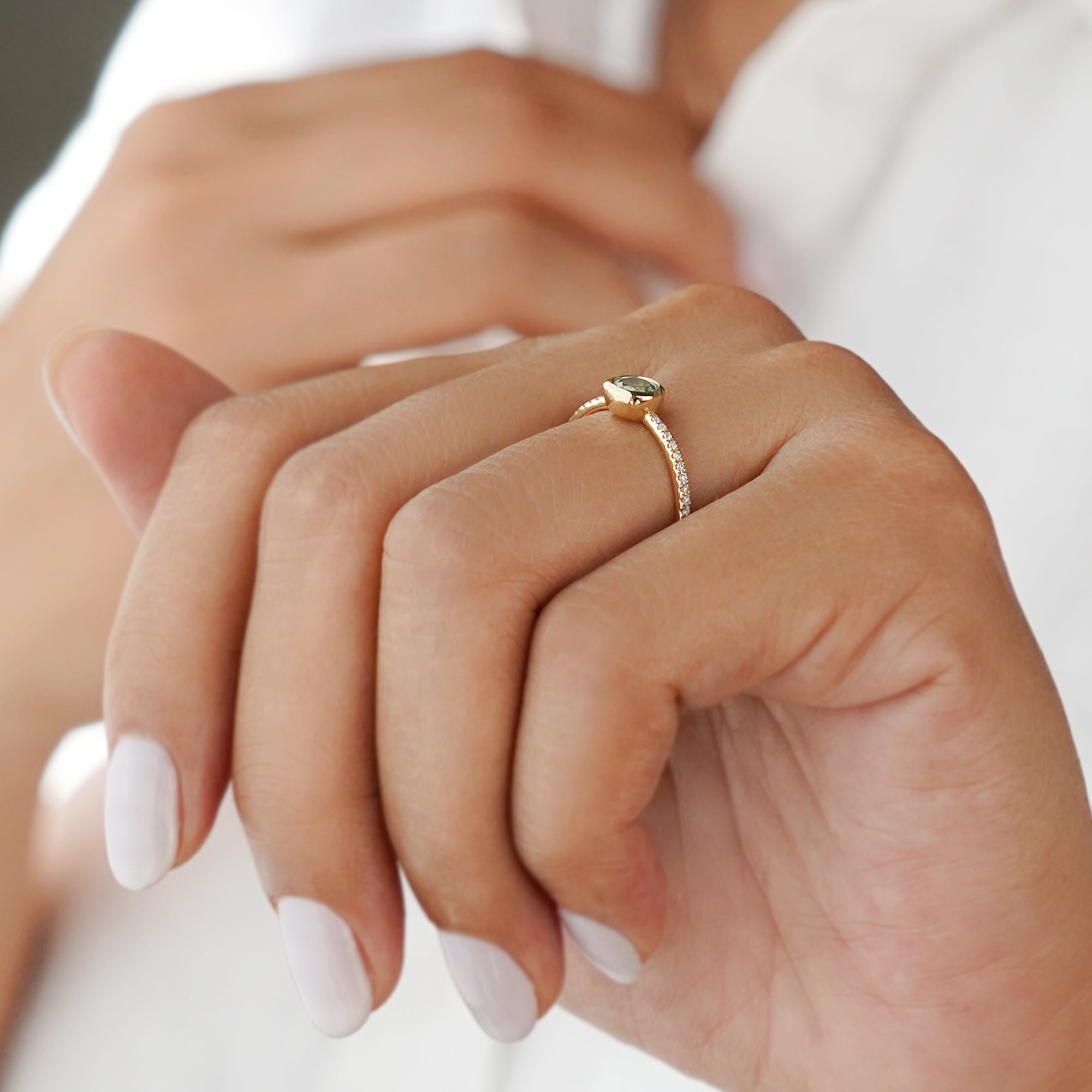Prasiolite (Quartz) & Natural Diamond Ring - Solid 14k Yellow Gold | BITS OF BALI JEWELRY