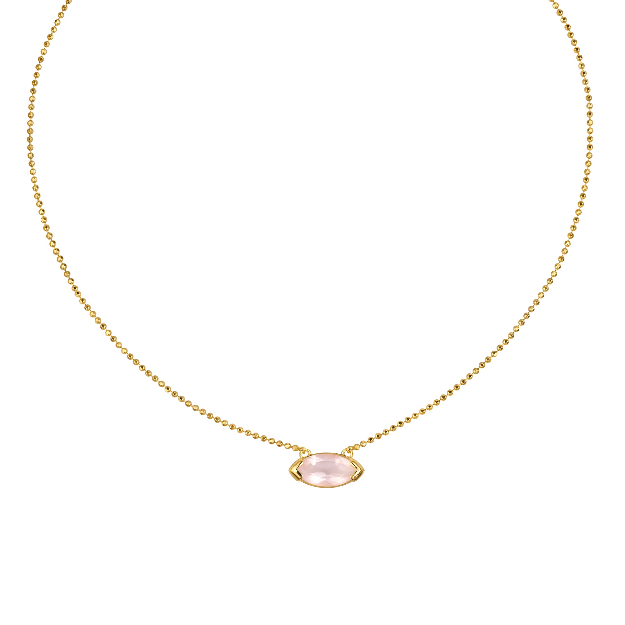 Ibu Large Marquise Pendant Necklace - Rose Quartz | BITS OF BALI JEWELRY