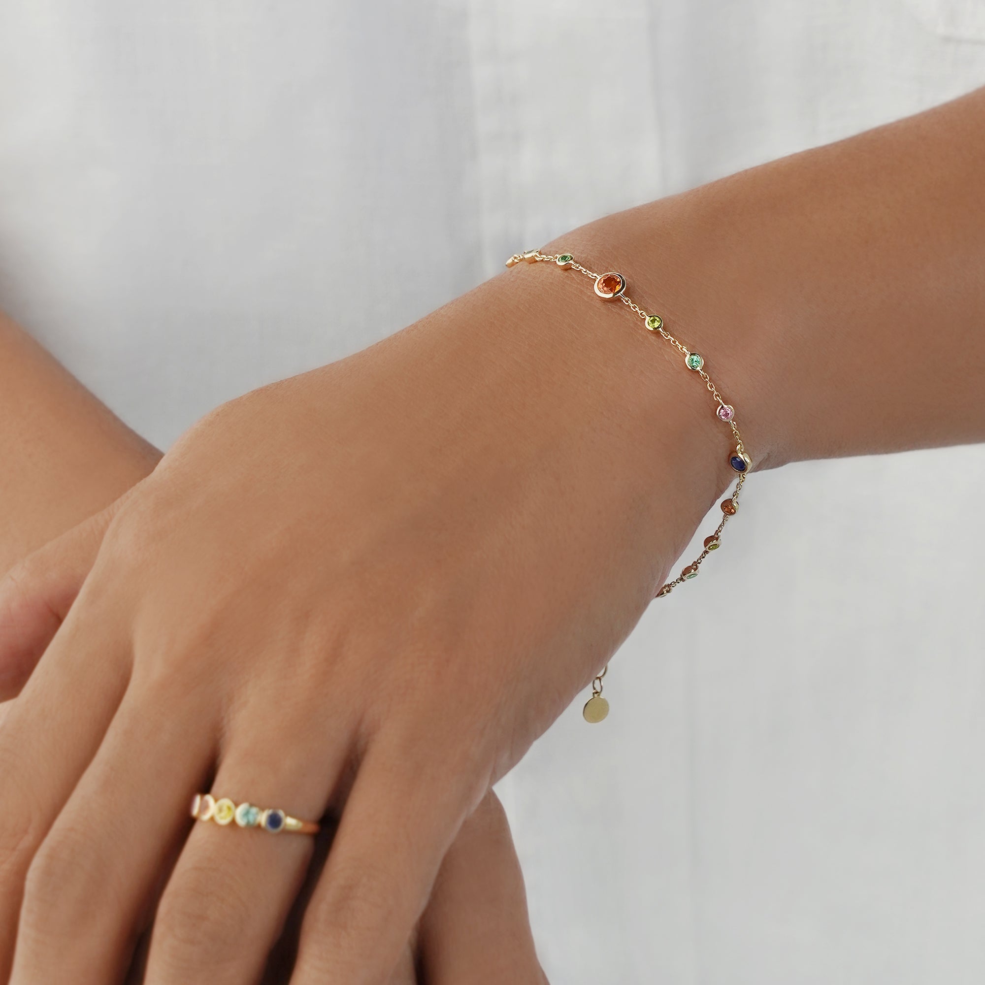 Multi-Colored Sapphires Bracelet - Solid 14K Yellow Gold | BITS OF BALI JEWELRY