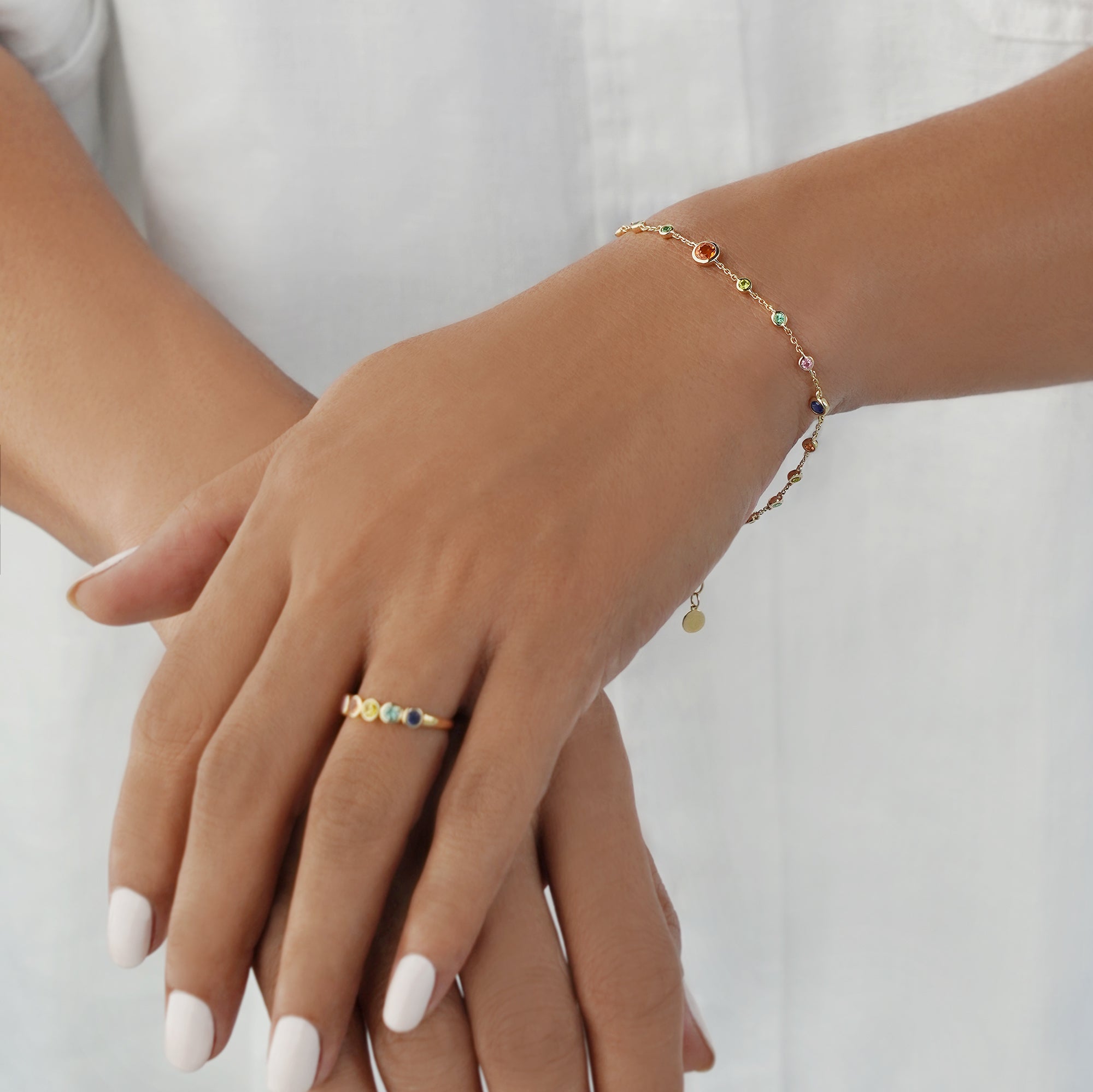 Multi-Colored Sapphires Bracelet - Solid 14K Yellow Gold | BITS OF BALI JEWELRY