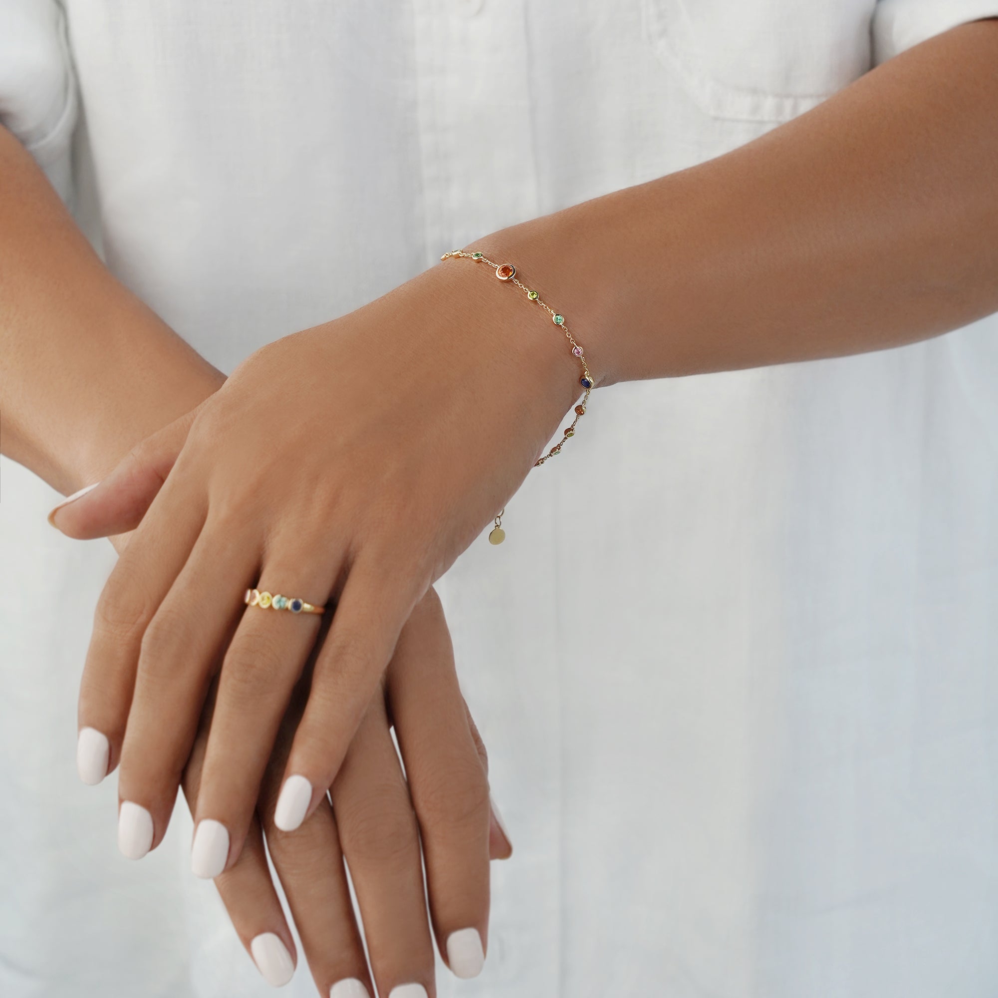 Multi-Colored Sapphires Bracelet - Solid 14K Yellow Gold | BITS OF BALI JEWELRY