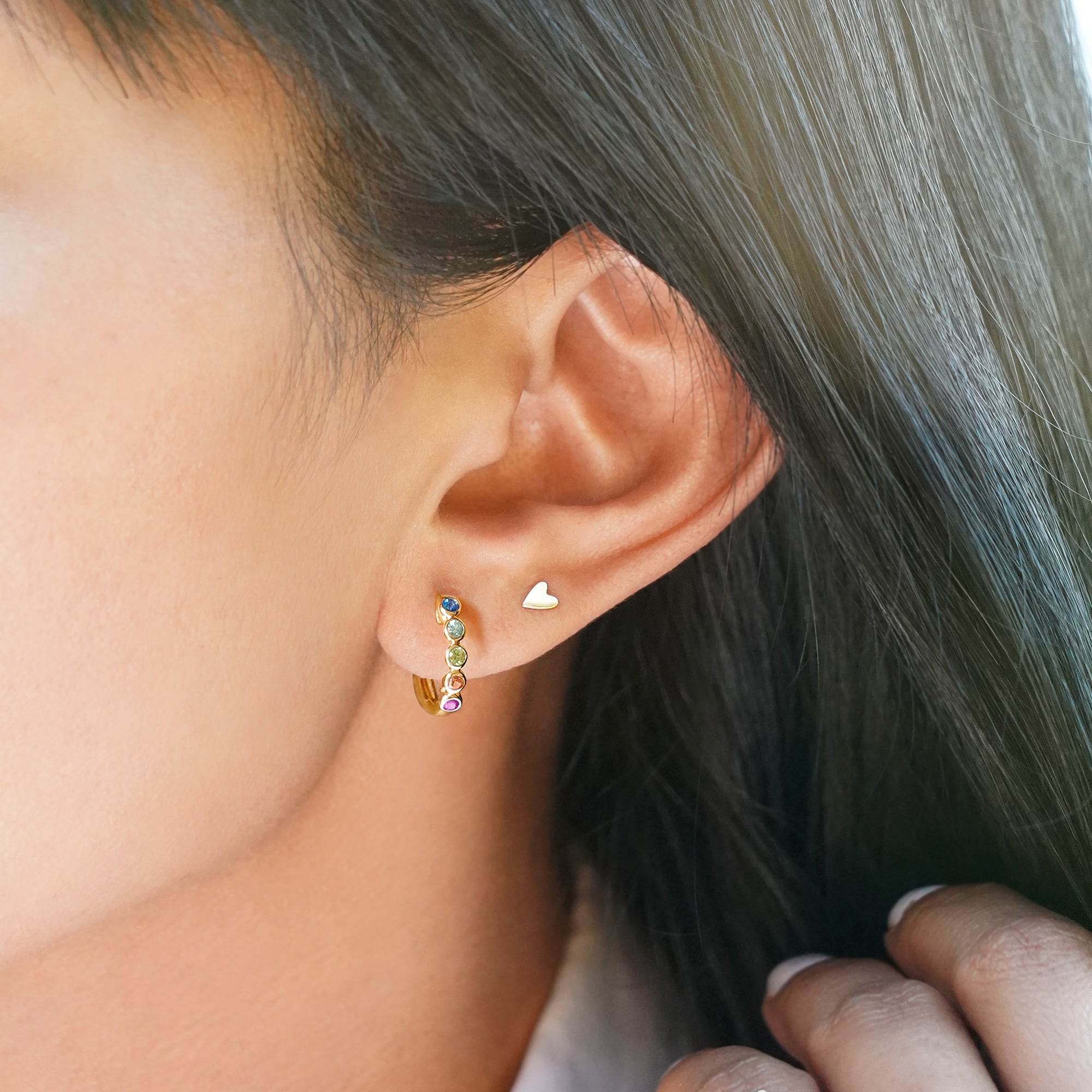 Multi-Colored Sapphire Huggies - Solid 14K Yellow Gold | BITS OF BALI JEWELRY