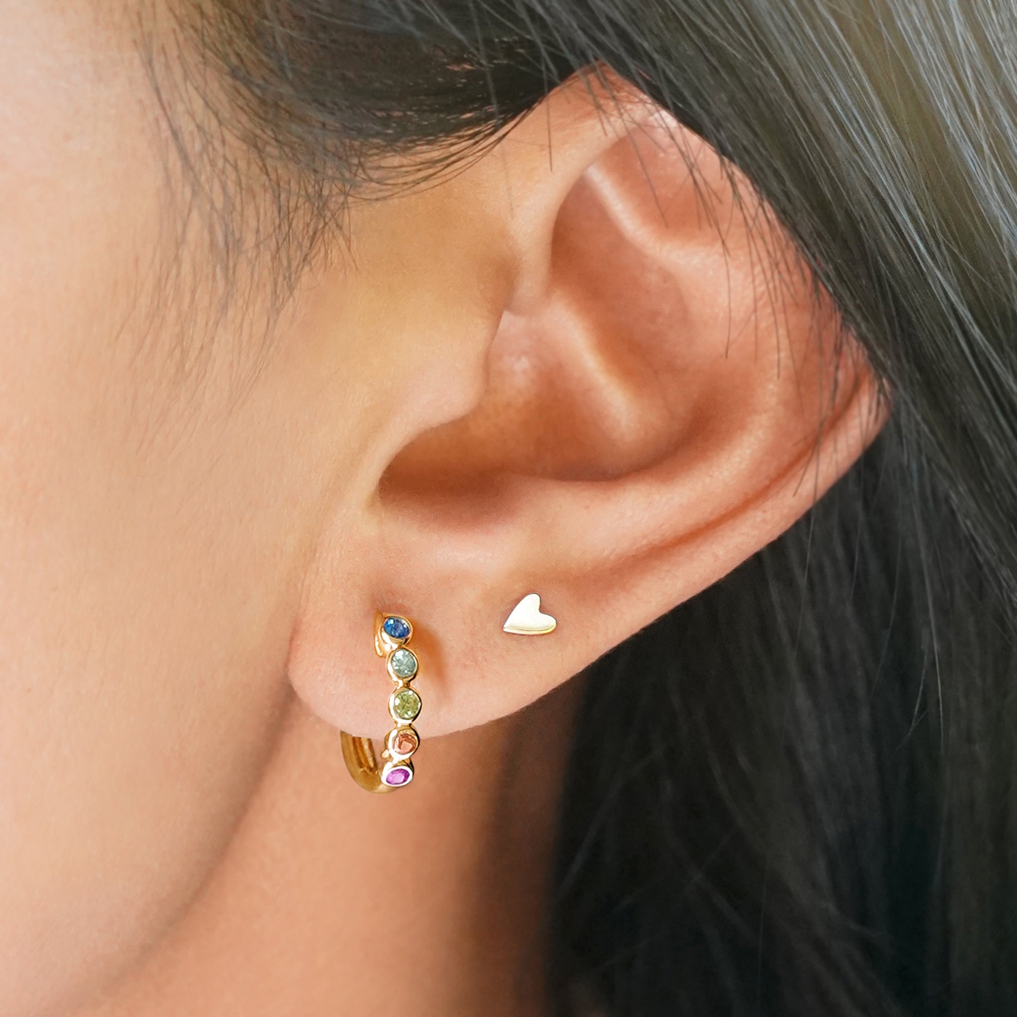 Multi-Colored Sapphire Huggies - Solid 14K Yellow Gold | BITS OF BALI JEWELRY