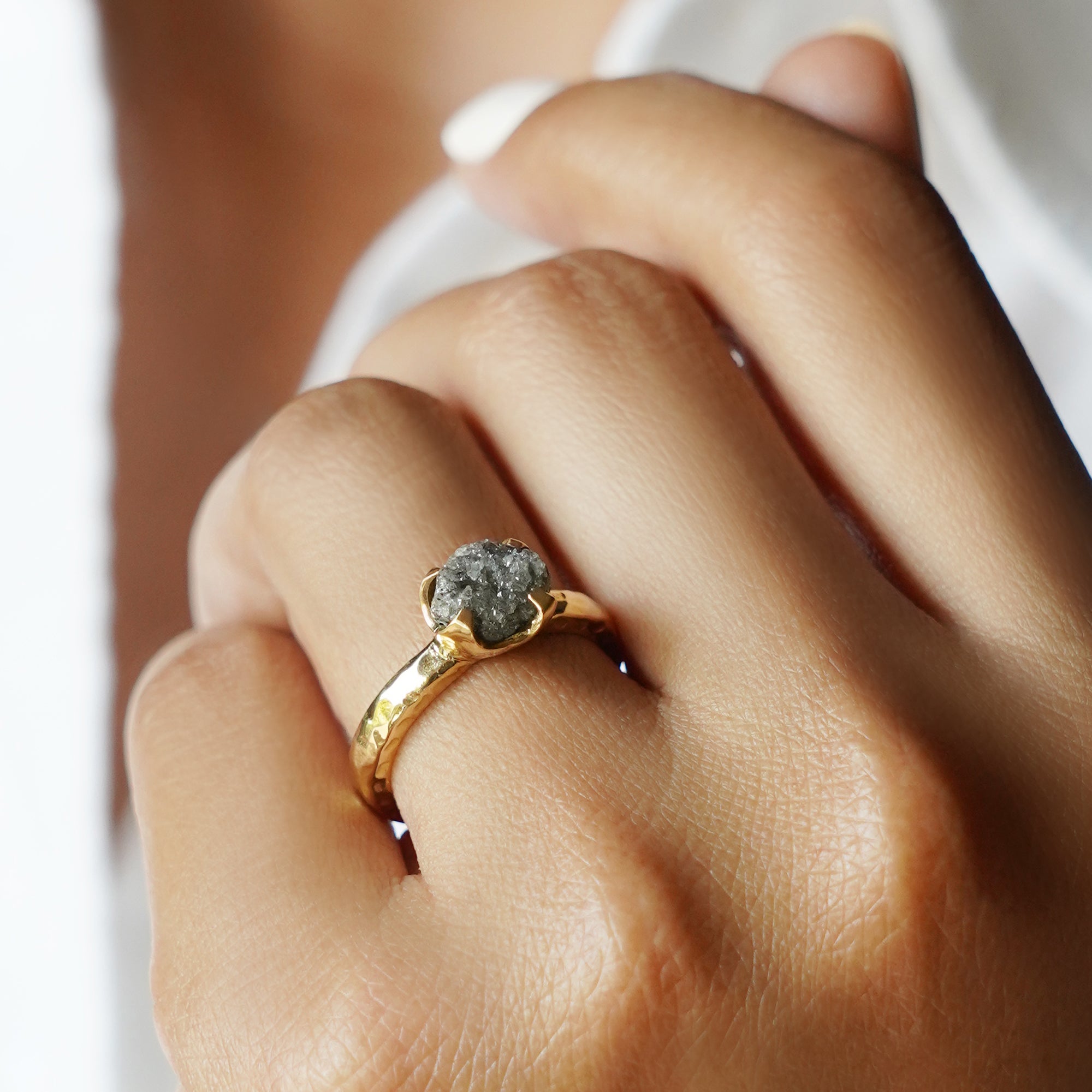 Raw Diamond Ring - Solid 18K Yellow Gold | BITS OF BALI JEWELRY