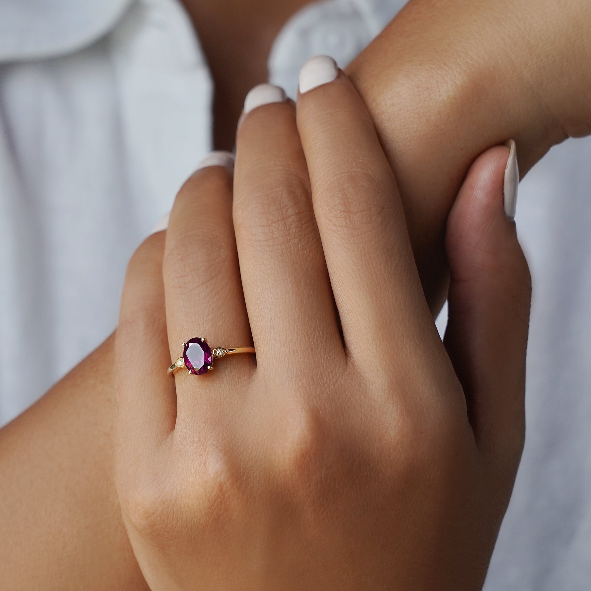 Rhodolite Garnet & Natural Diamond Ring - Solid 14K Yellow Gold | BITS OF BALI JEWELRY