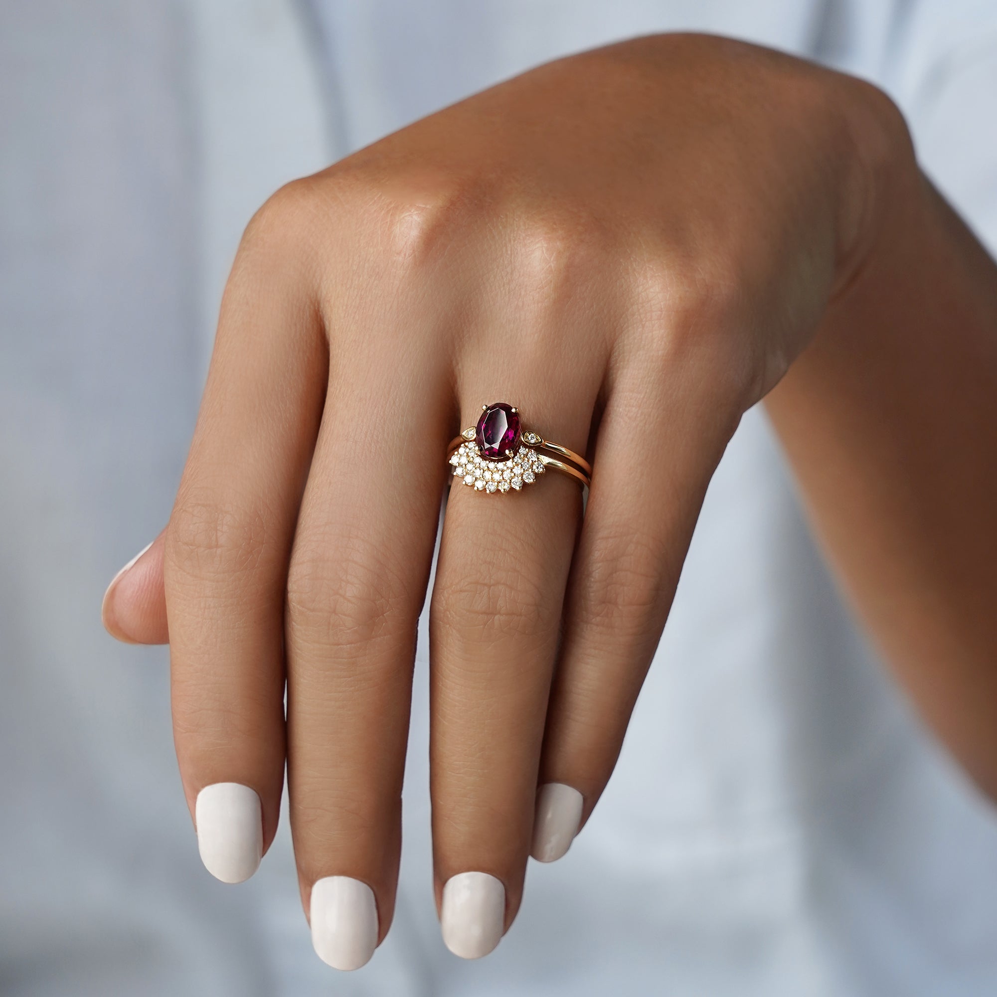 Rhodolite Garnet & Natural Diamond Ring - Solid 14K Yellow Gold | BITS OF BALI JEWELRY