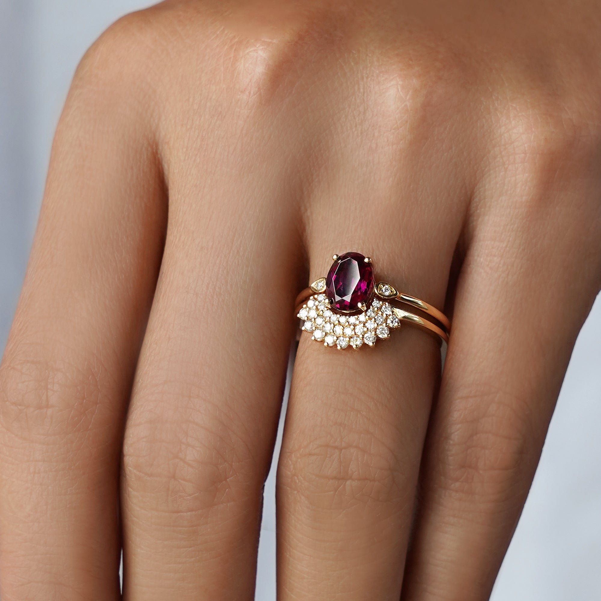 Rhodolite Garnet & Natural Diamond Ring - Solid 14K Yellow Gold | BITS OF BALI JEWELRY