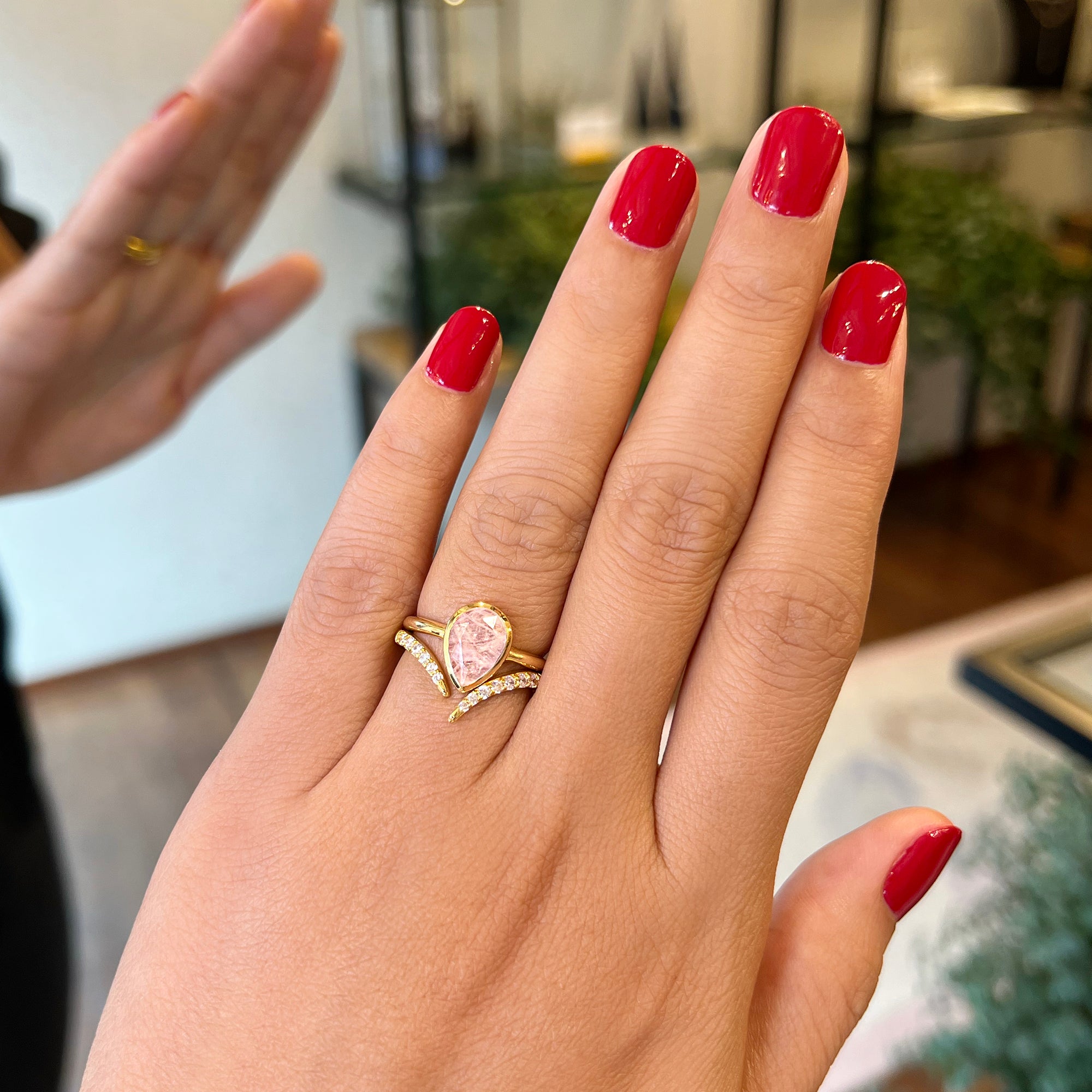 Medium Tear Drop Rose Quartz Ring | BITS OF BALI JEWELRY