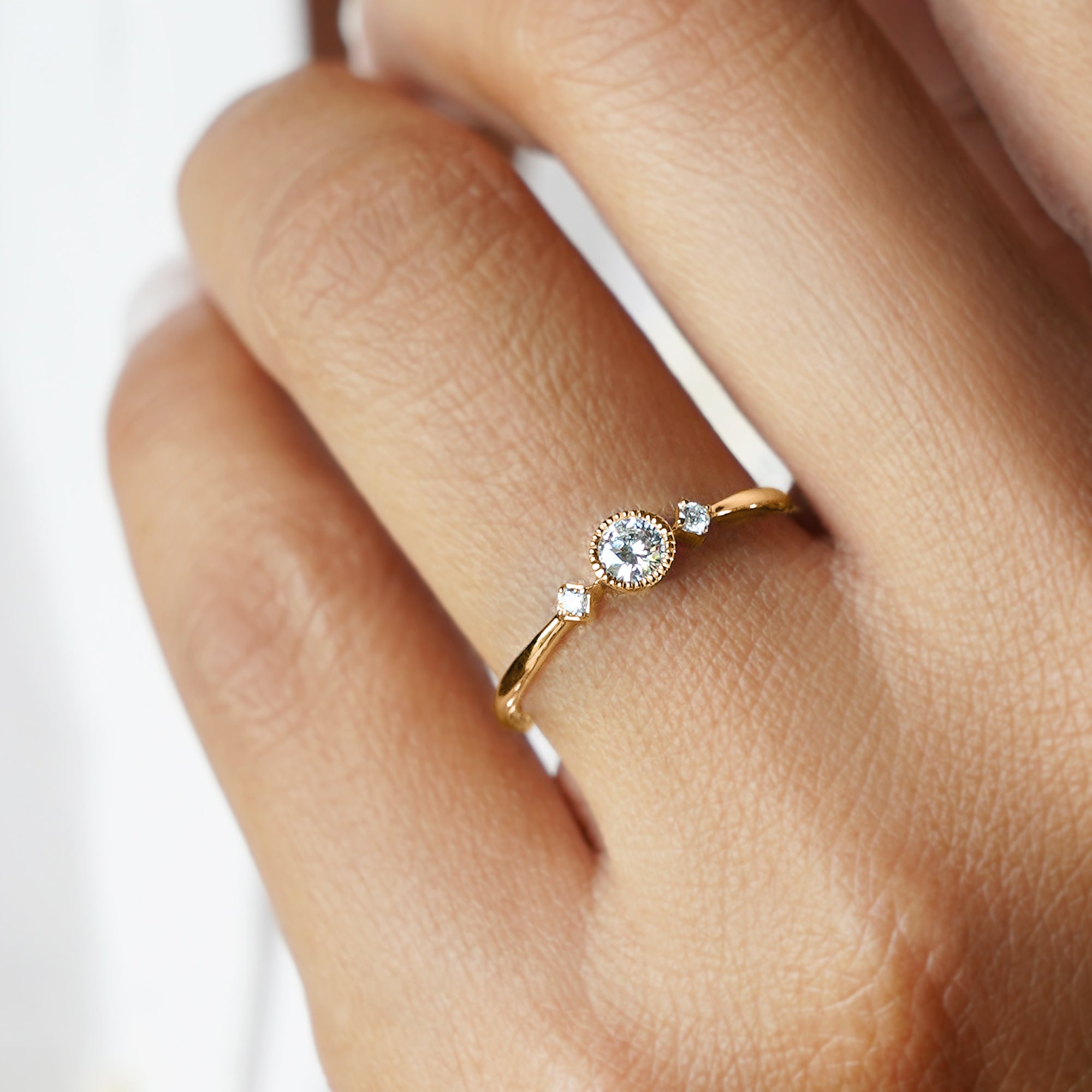 Milgrain Round Diamond With Sides Smaller Diamond Ring Solid 14k Y