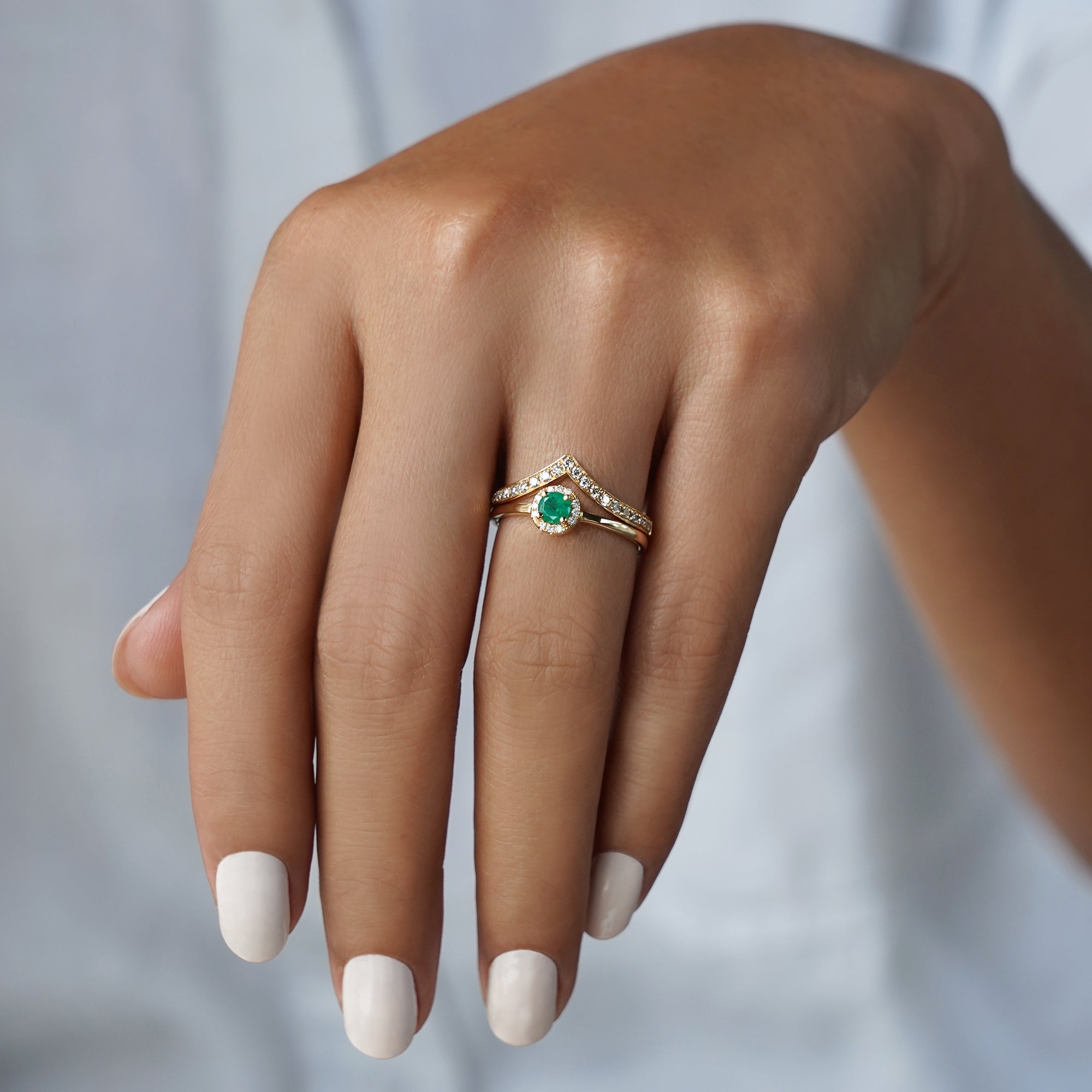 Round Zambian Emerald & Natural Diamonds Ring - Solid 14K Yellow Gold | BITS OF BALI JEWELRY