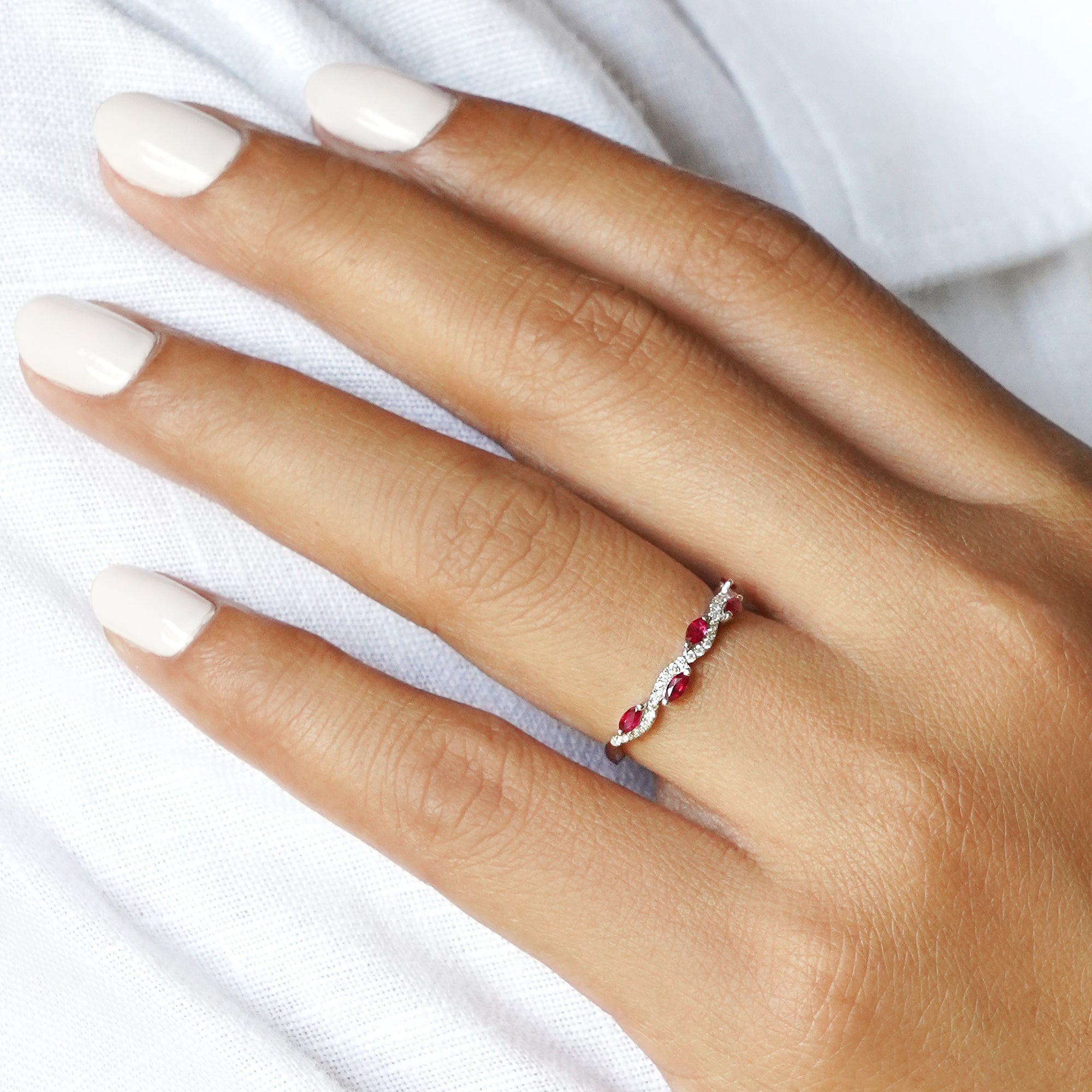 Marquise Ruby & Diamond Half Eternity Ring - Solid 18K White Gold | BITS OF BALI JEWELRY