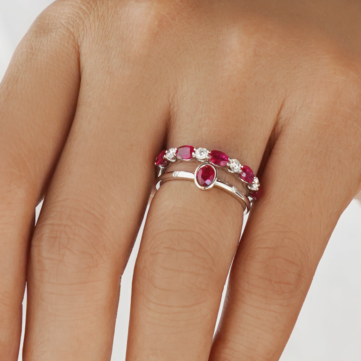 Burmese Ruby & 2 Side Diamond Ring - Solid 18K White Gold | BITS OF BALI JEWELRY