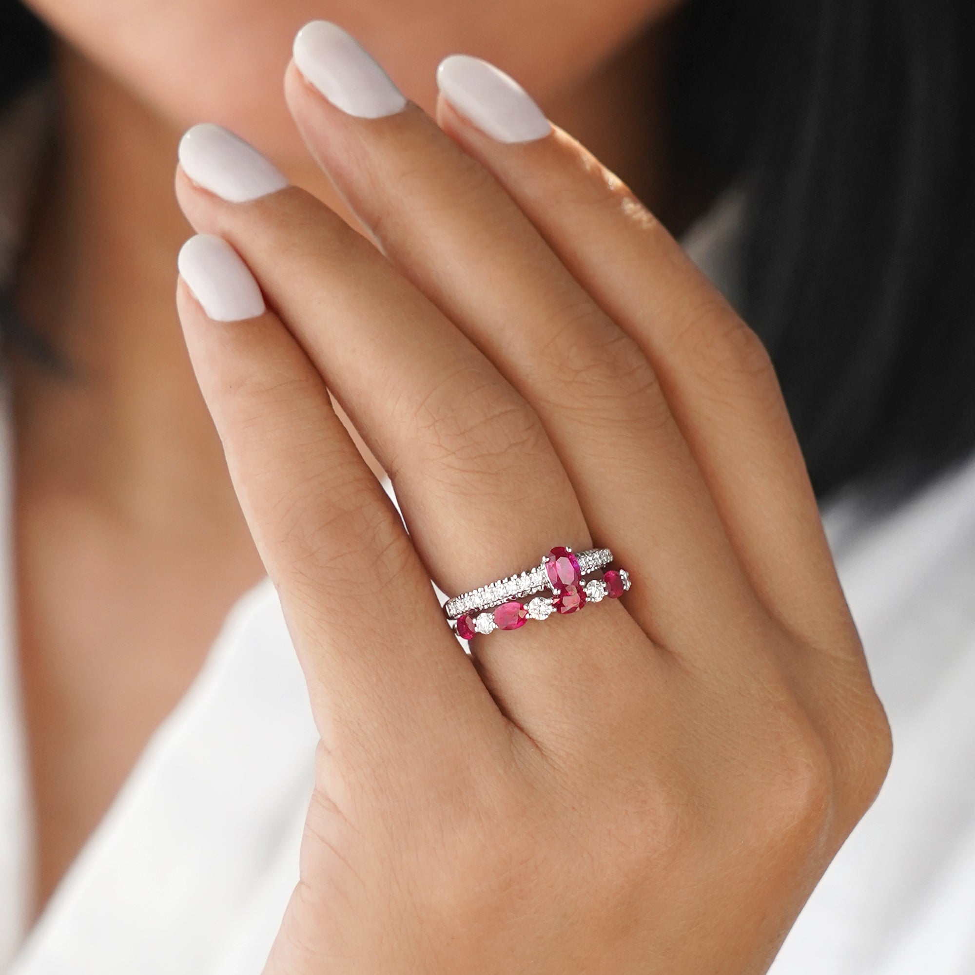 Burmese Ruby With French Pave Shank Diamond Ring - Solid 18K White Gold | BITS OF BALI JEWELRY
