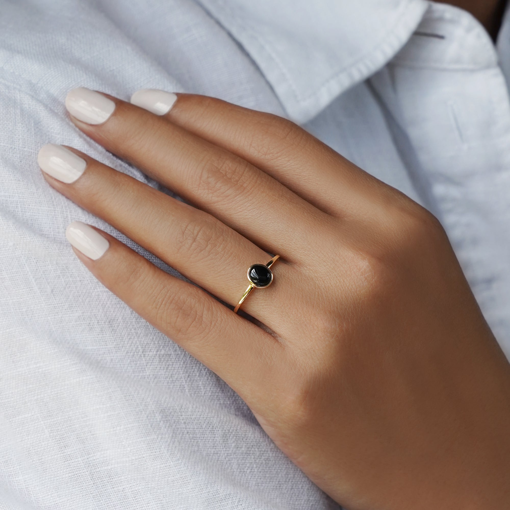 Single Black Onyx Ring - Solid 14K Yellow Gold. | BITS OF BALI JEWELRY