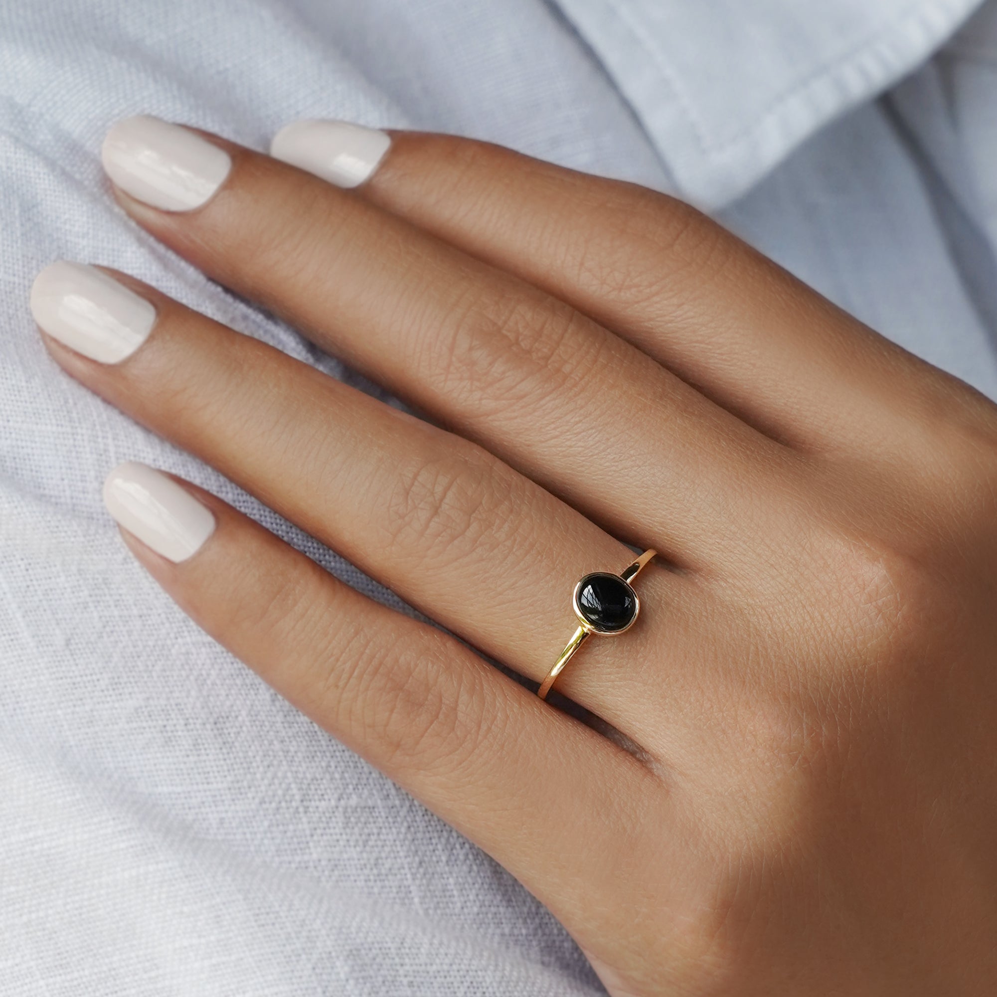 Single Black Onyx Ring - Solid 14K Yellow Gold. | BITS OF BALI JEWELRY