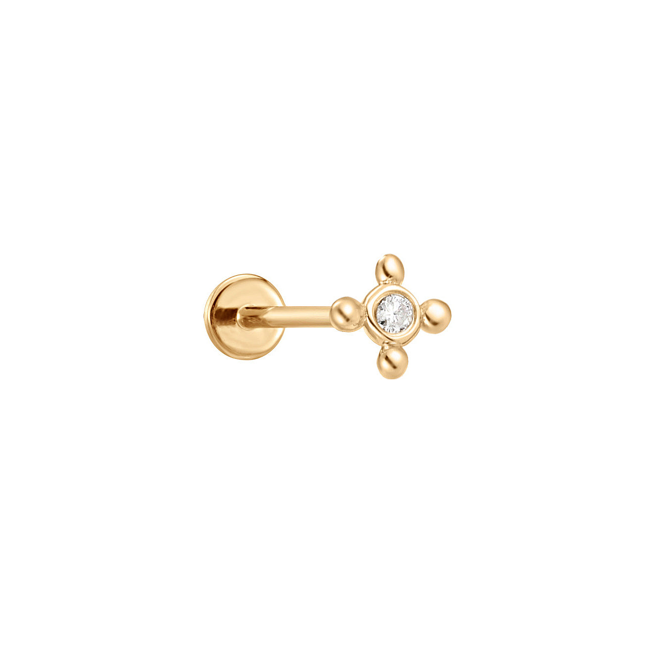 Single Diamond Compass Flat Back Stud Earrings - Solid 14K Yellow Gold | BITS OF BALI JEWELRY