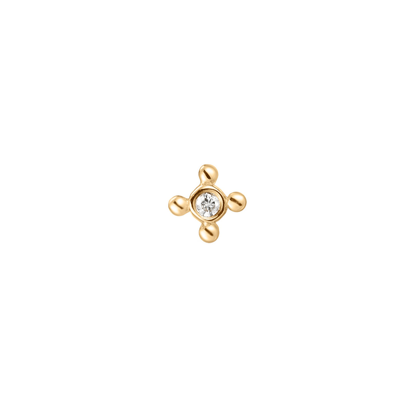 Single Diamond Compass Flat Back Stud Earrings - Solid 14K Yellow Gold | BITS OF BALI JEWELRY