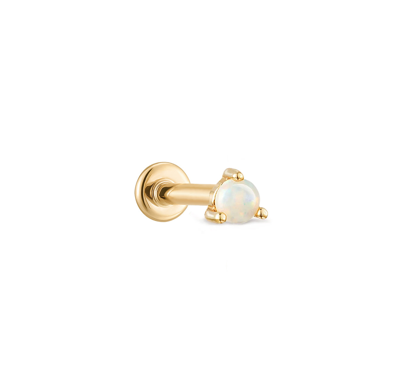Single Round Opal Flat Back Stud Earrings - Solid 14K Yellow Gold | BITS OF BALI JEWELRY