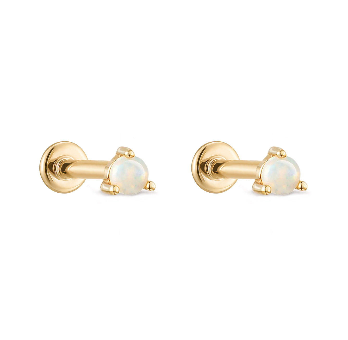 Single Round Opal Flat Back Stud Earrings - Solid 14K Yellow Gold | BITS OF BALI JEWELRY