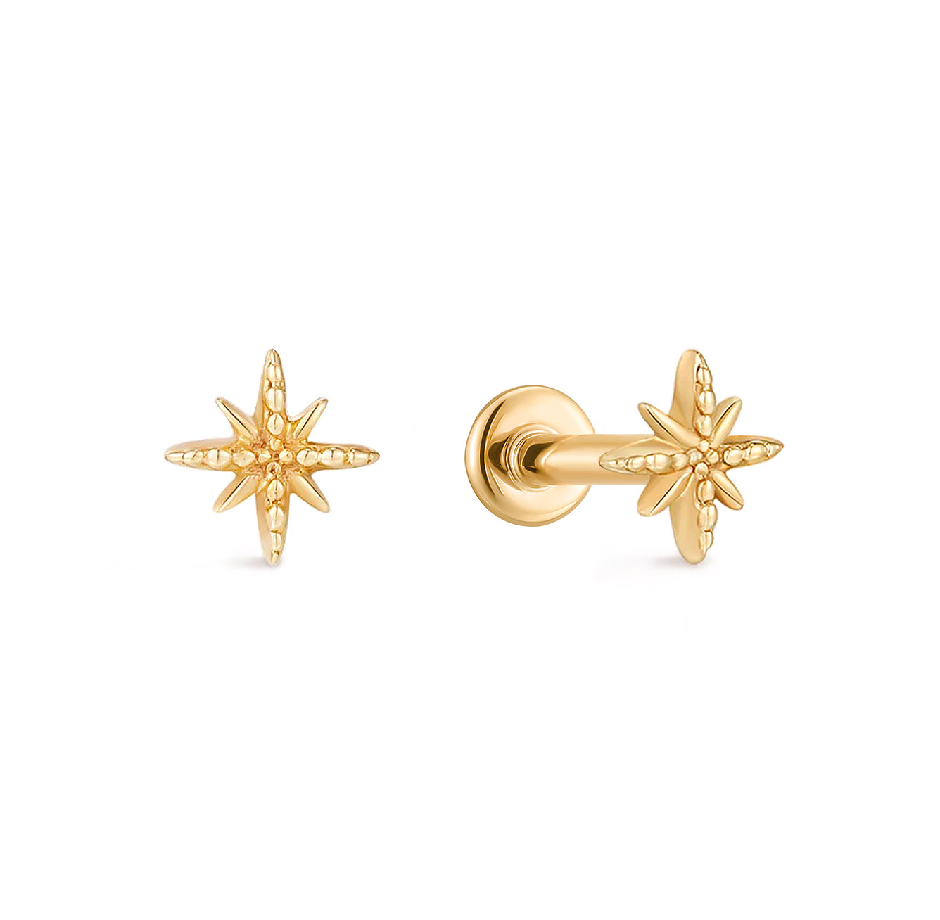 Solid Starburst Flat Back Stud Earrings - Solid 14K Yellow Gold | BITS OF BALI JEWELRY
