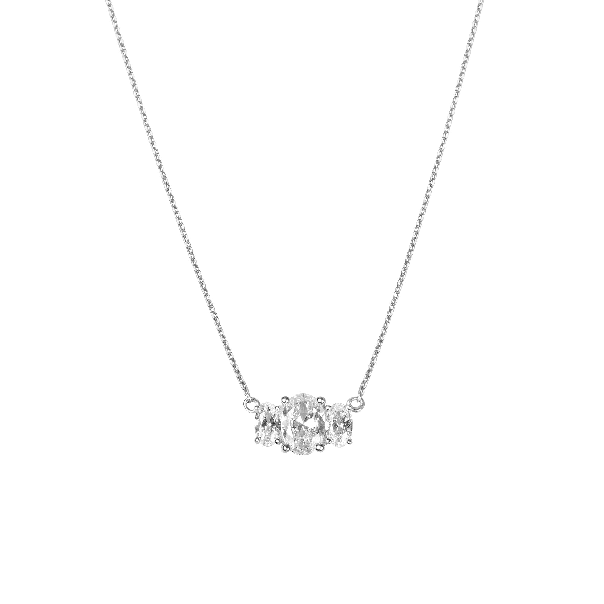 Trio Stone Necklace Sterling Silver - White CZ