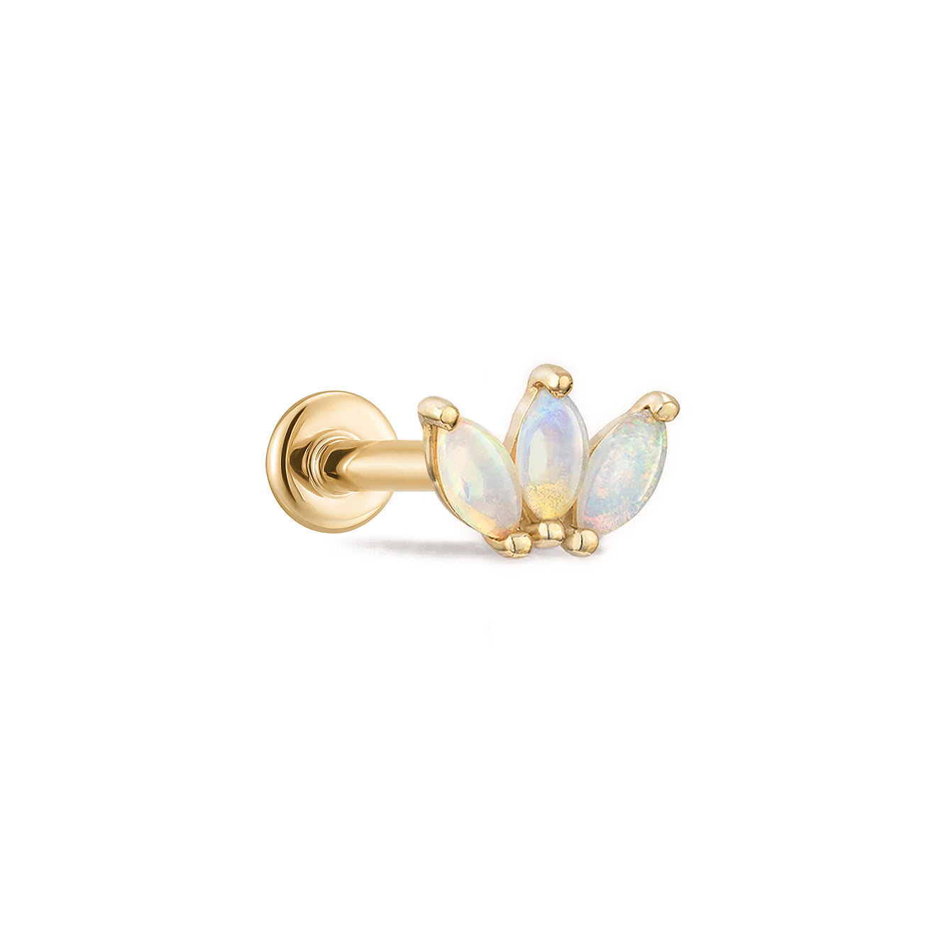 Trio Marquise Opal Gold Flat Back Stud Earrings - Solid 14K Yellow Gold | BITS OF BALI JEWELRY