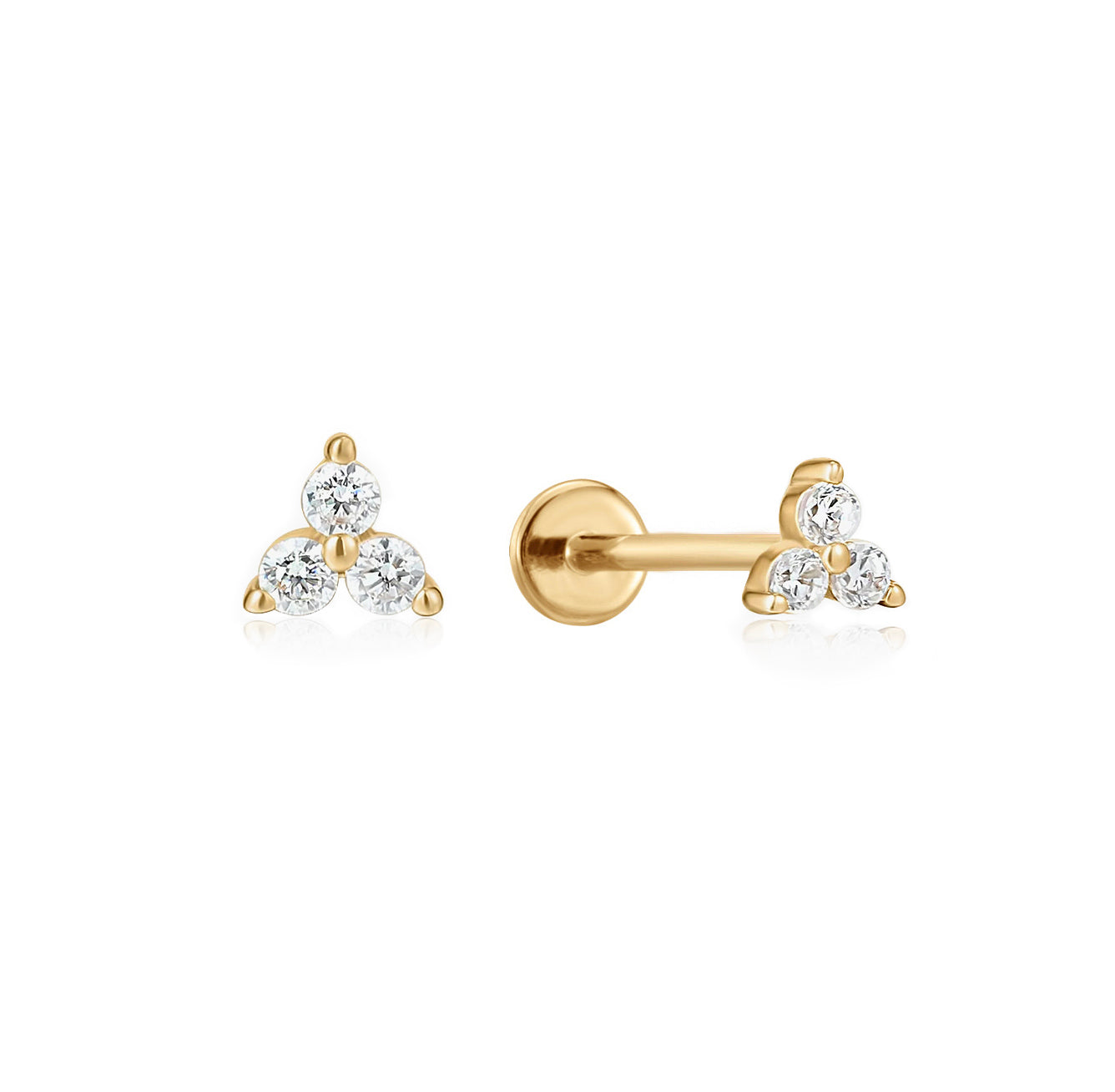 Trio Diamond Flat Back Stud Earrings - Solid 14K Yellow Gold | BITS OF BALI JEWELRY