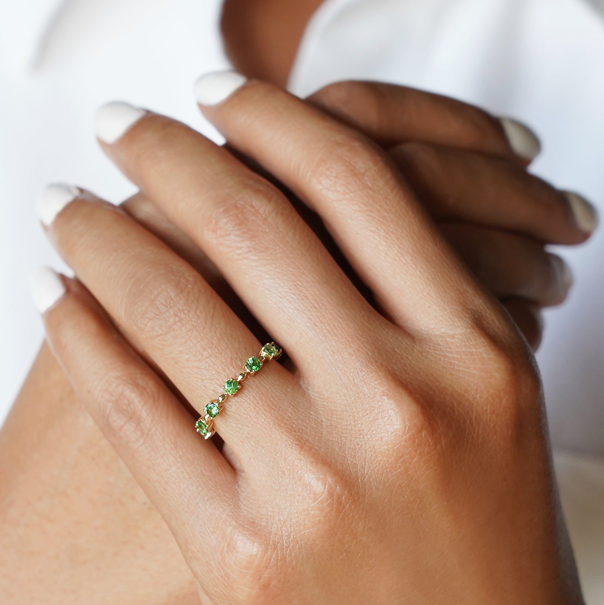 Tsavorite Distance Ring - Solid 18K Yellow Gold