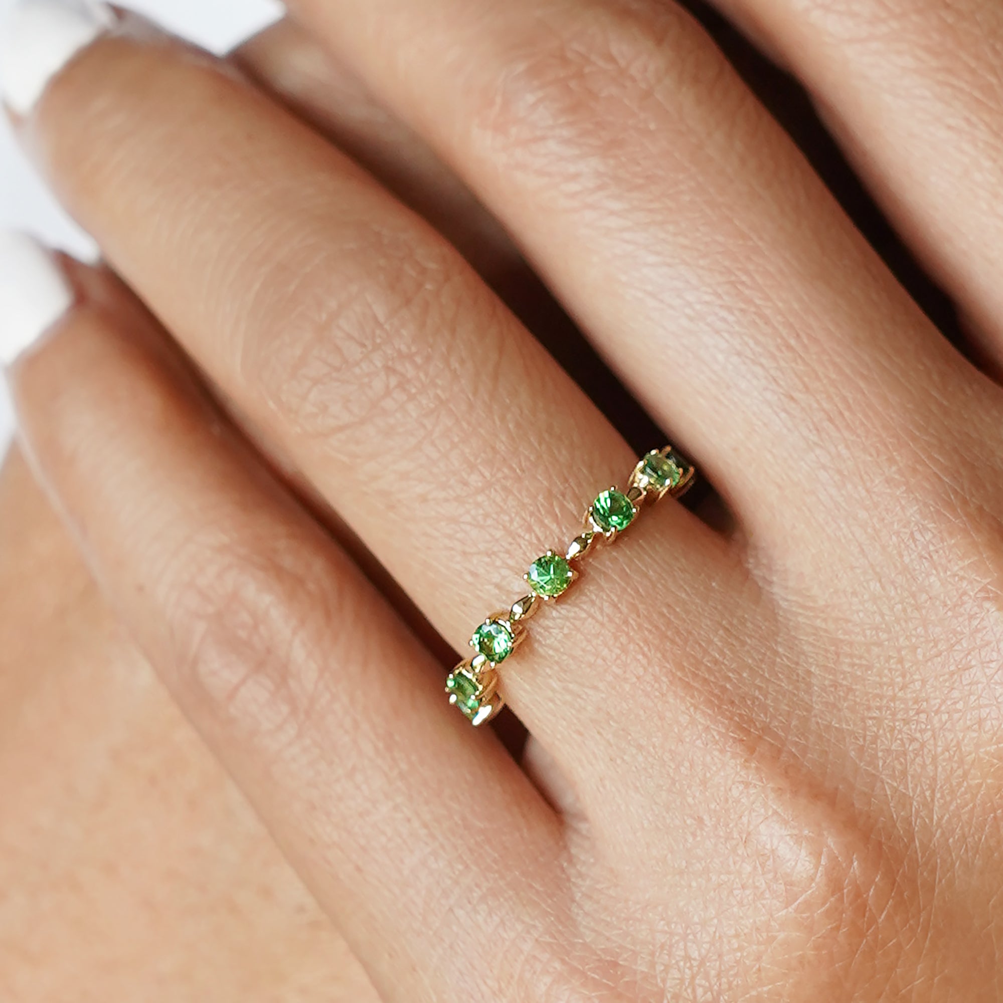 Tsavorite Distance Ring - Solid 18K Yellow Gold
