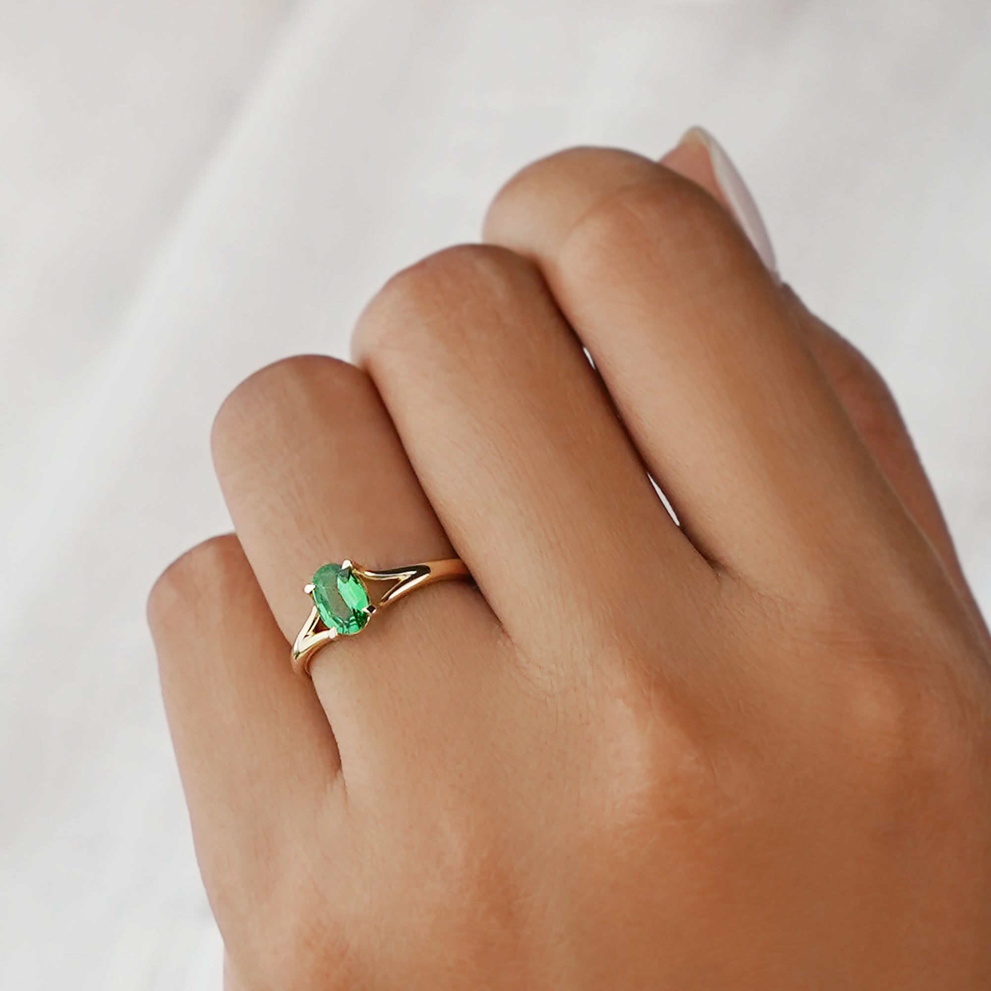 Tsavorite Double Shank Ring - Solid 14k Yellow Gold | BITS OF BALI JEWELRY