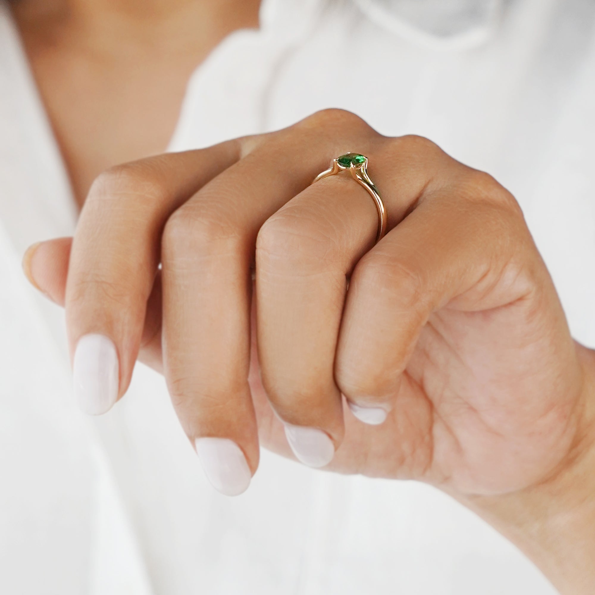 Tsavorite Double Shank Ring - Solid 14k Yellow Gold | BITS OF BALI JEWELRY