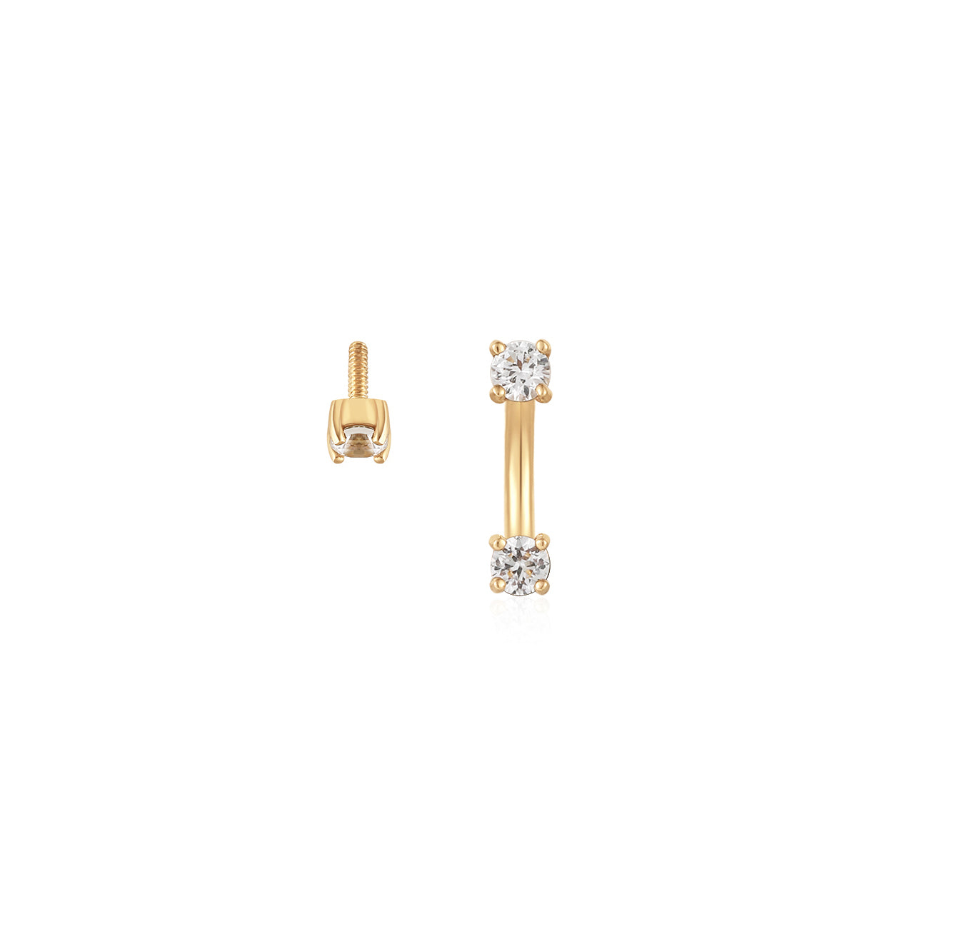 Two White Sapphire Half Huggies Earring - Solid 14K Yellow Gold | BITS OF BALI JEWELRY