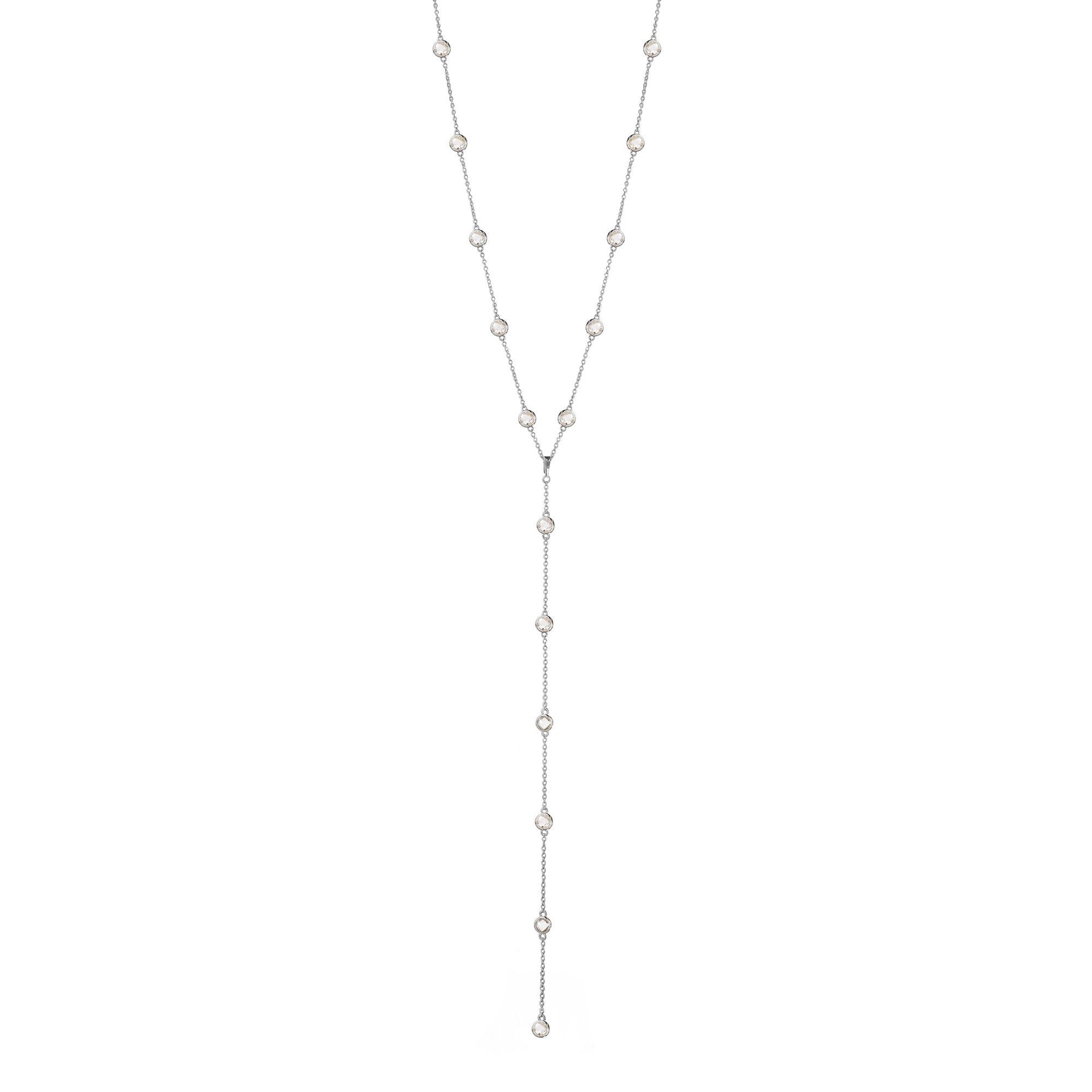 White Topaz Bezel Distance Lariat Necklace - Sterling Silver